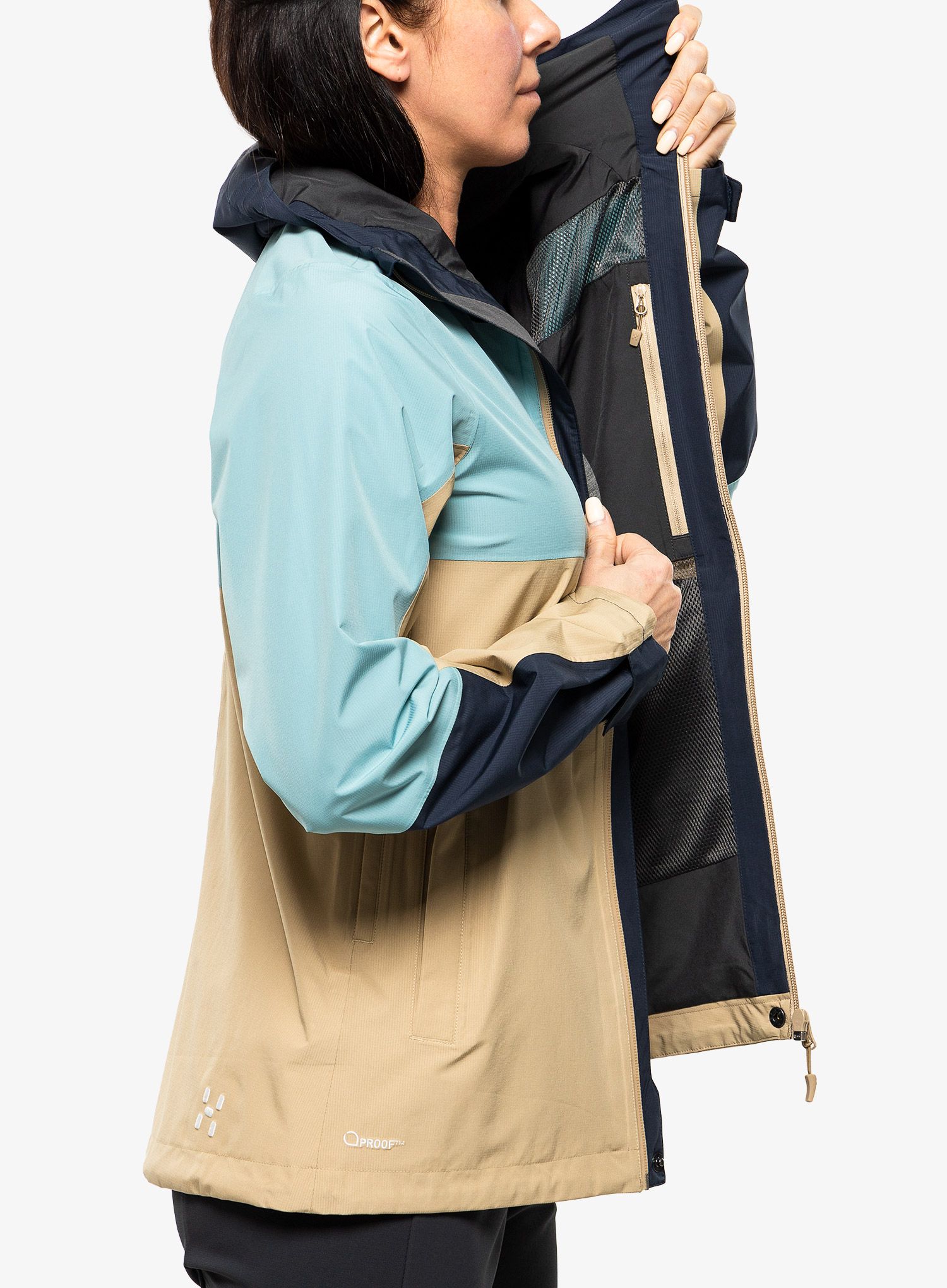 Ženska nepremočljiva jakna Haglofs Finch Proof Jacket - sand/frost blue