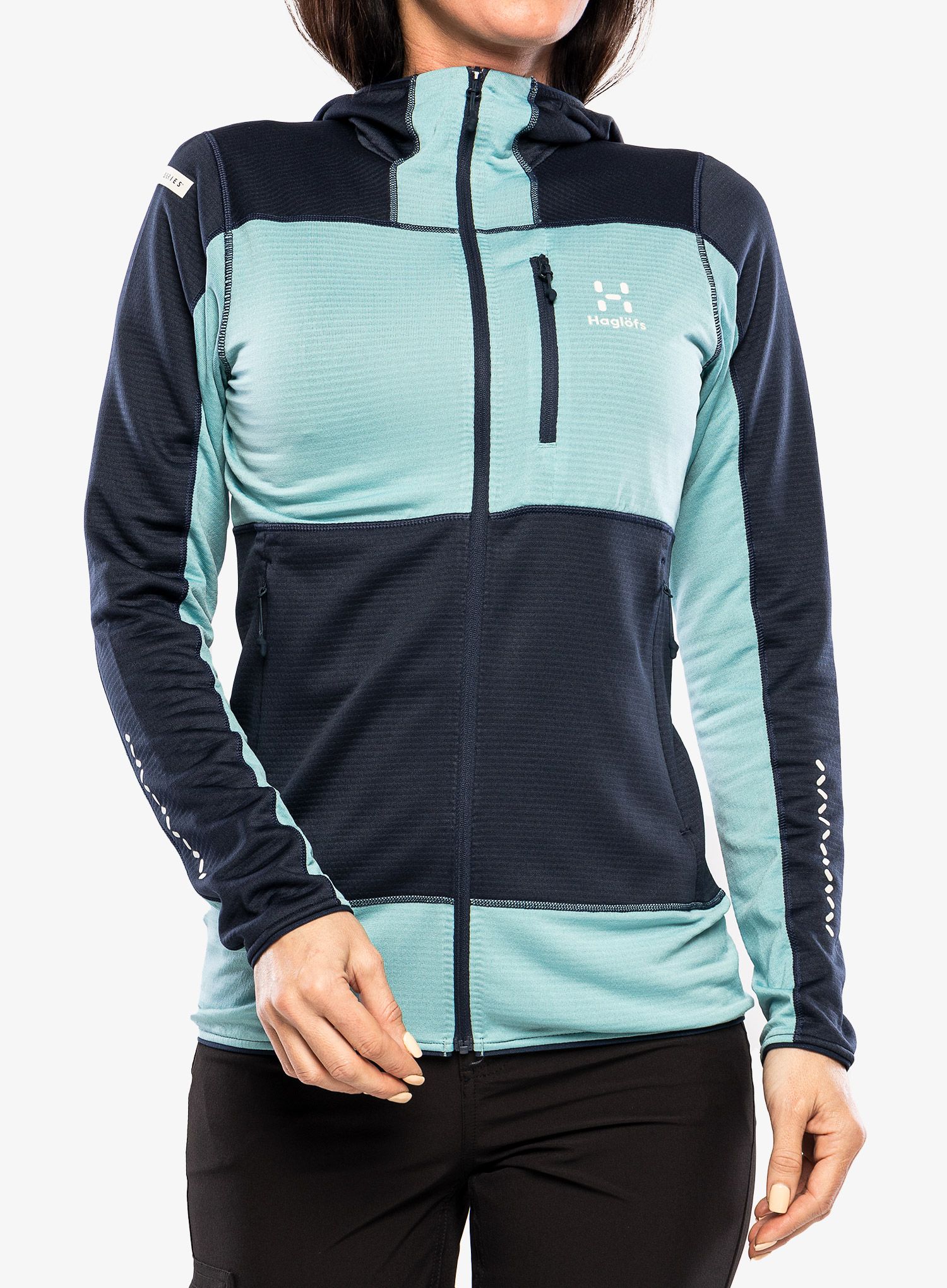 Ženska jopa s kapuco Haglofs L.I.M Mid Fast Hood - tarn blue/frost blue