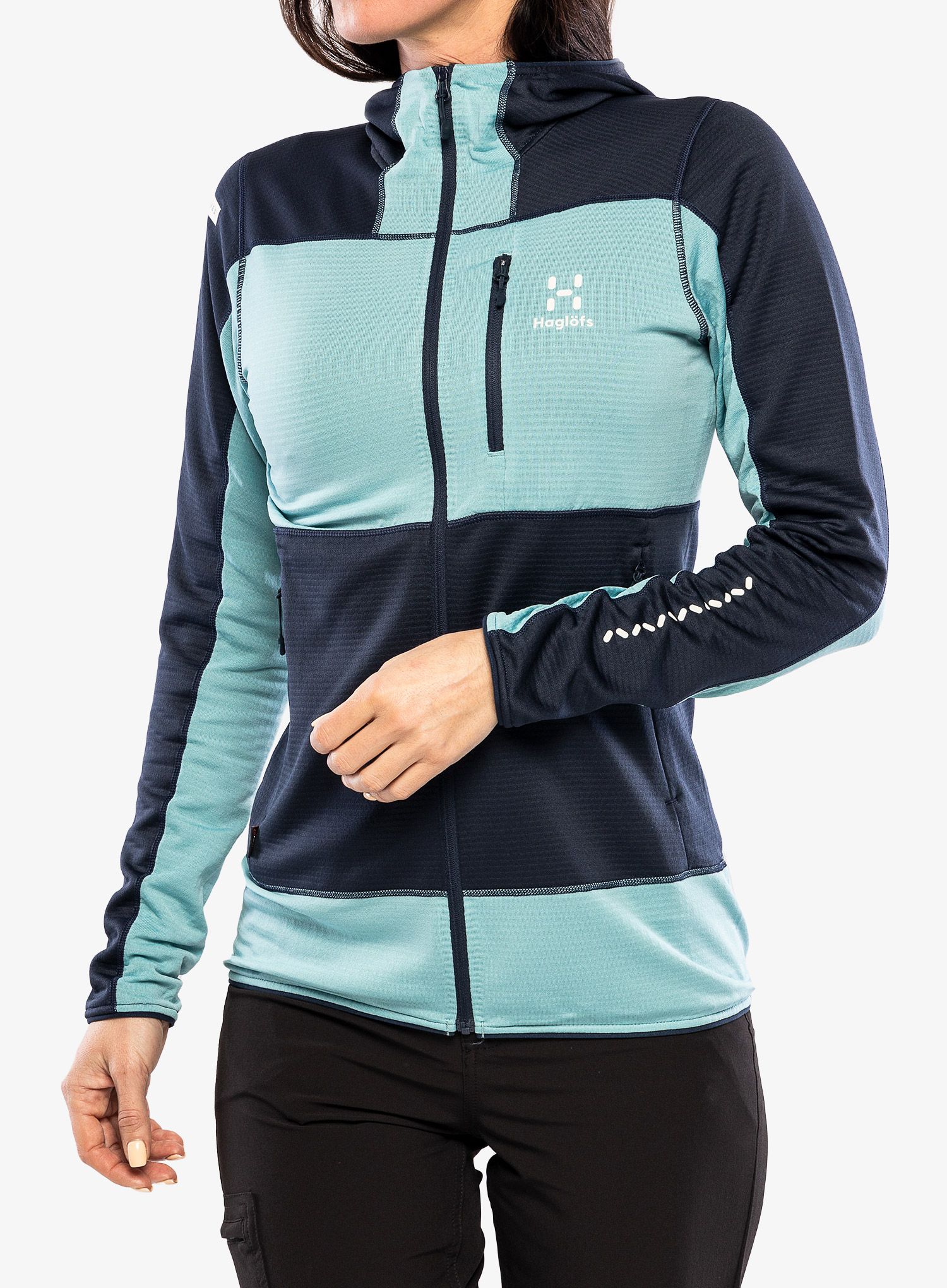 Ženska jopa s kapuco Haglofs L.I.M Mid Fast Hood - tarn blue/frost blue