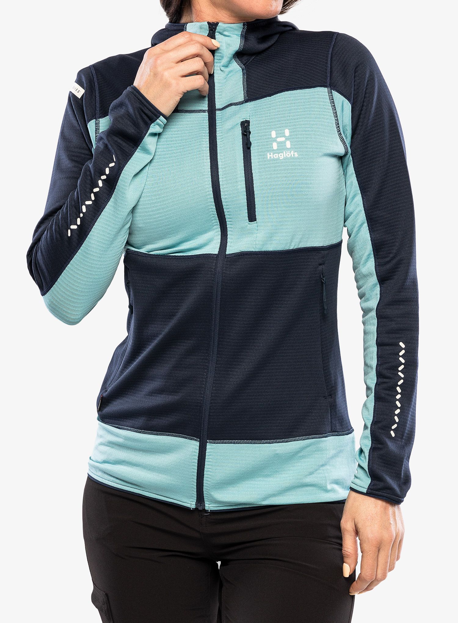 Ženska jopa s kapuco Haglofs L.I.M Mid Fast Hood - tarn blue/frost blue
