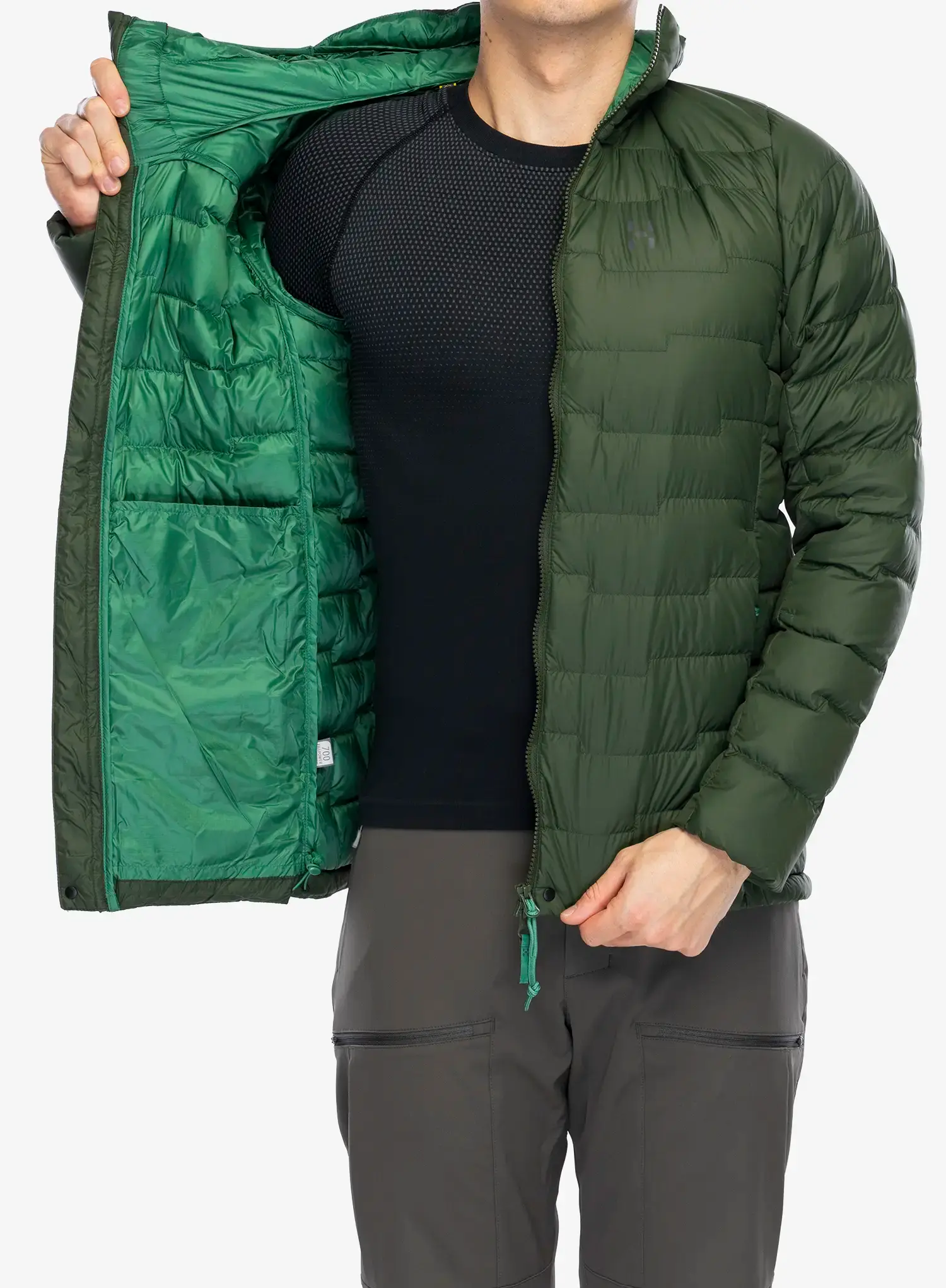 Puhovka Haglofs ROC Flash Down Hood - seaweed green