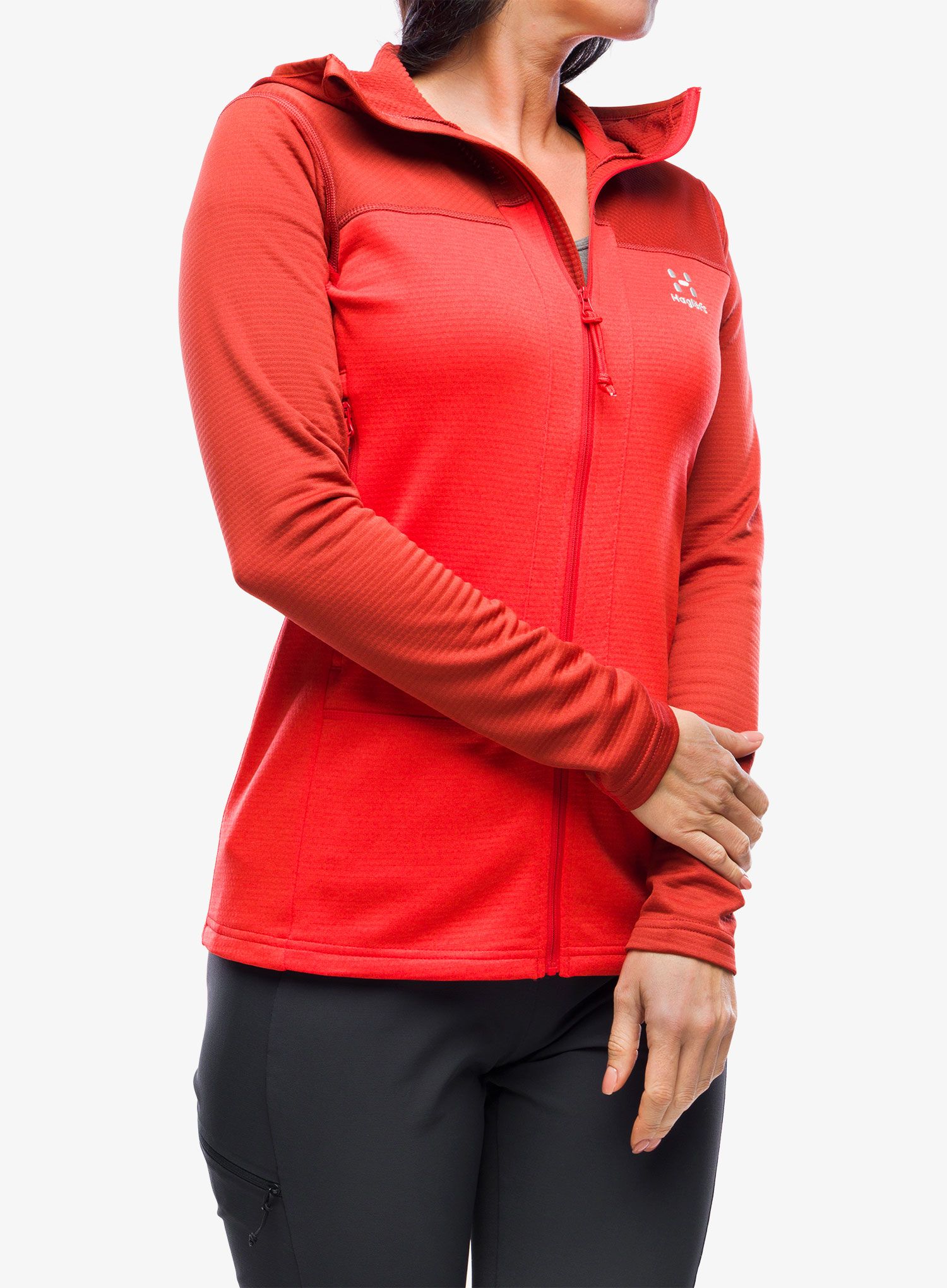 Ženski flis Haglofs ROC Flash Mid Hood - corrosion/poppy red