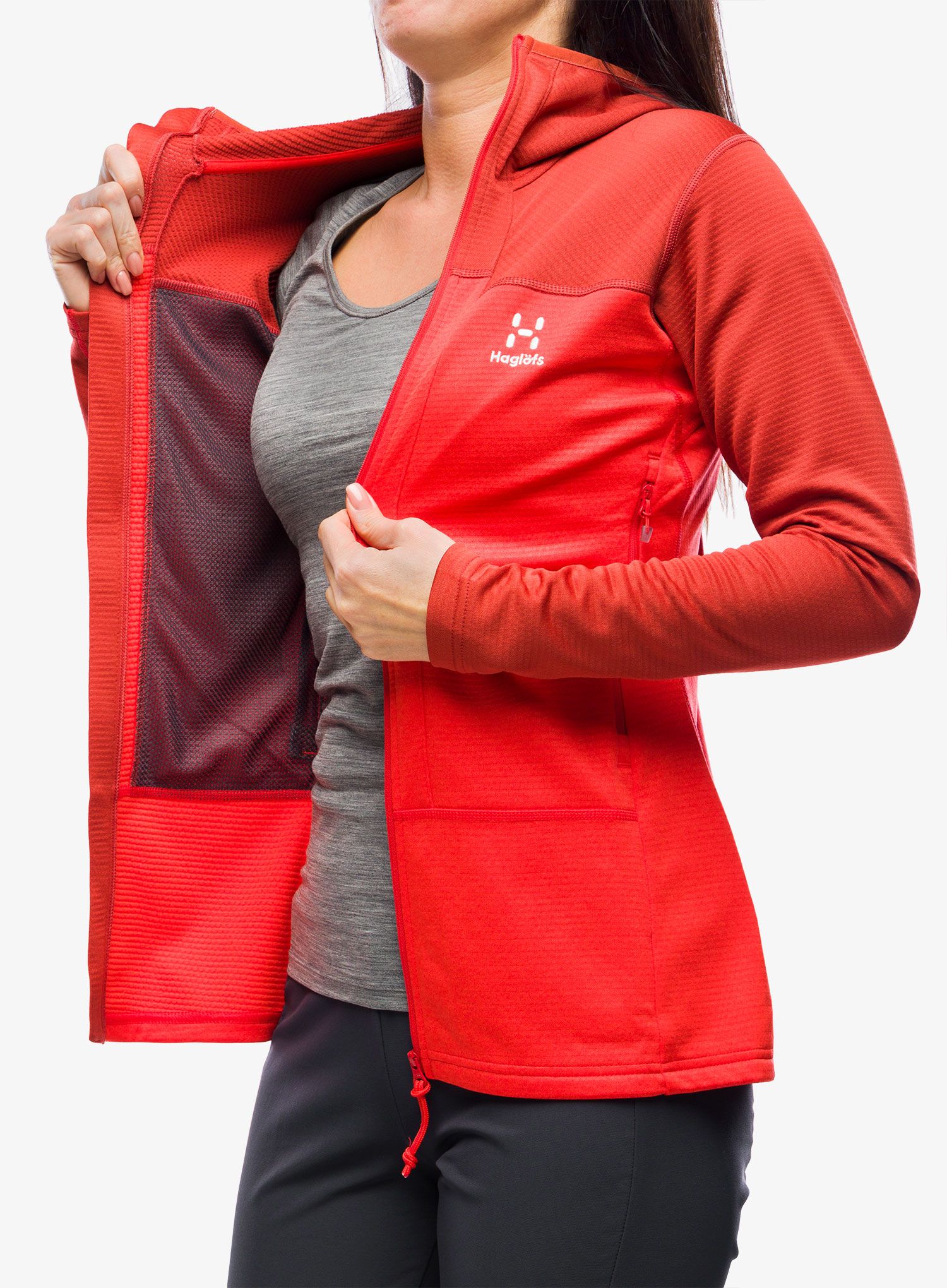 Ženski flis Haglofs ROC Flash Mid Hood - corrosion/poppy red