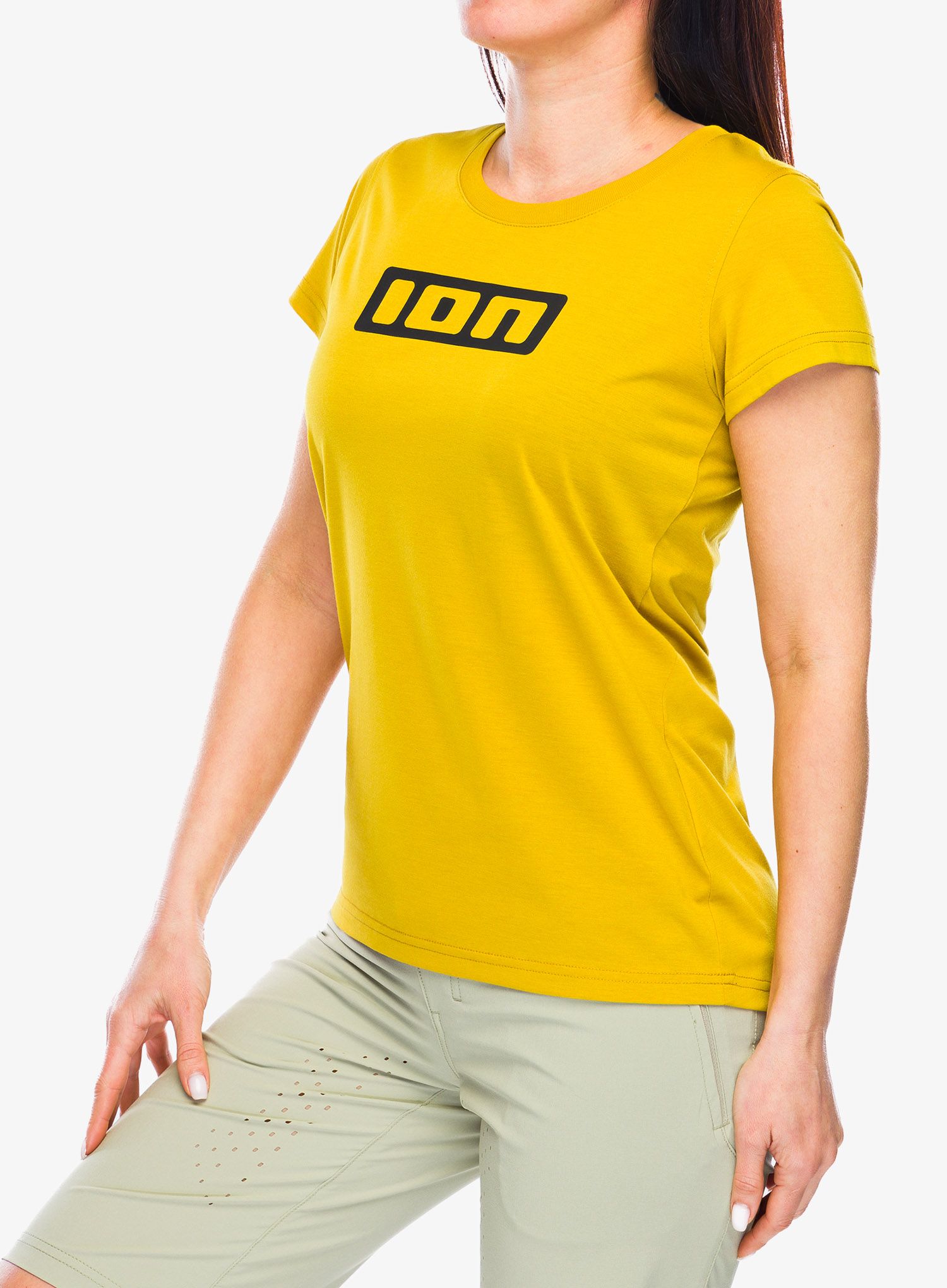 Ženska kolesarska majica ION Logo SS DR - dark/amber