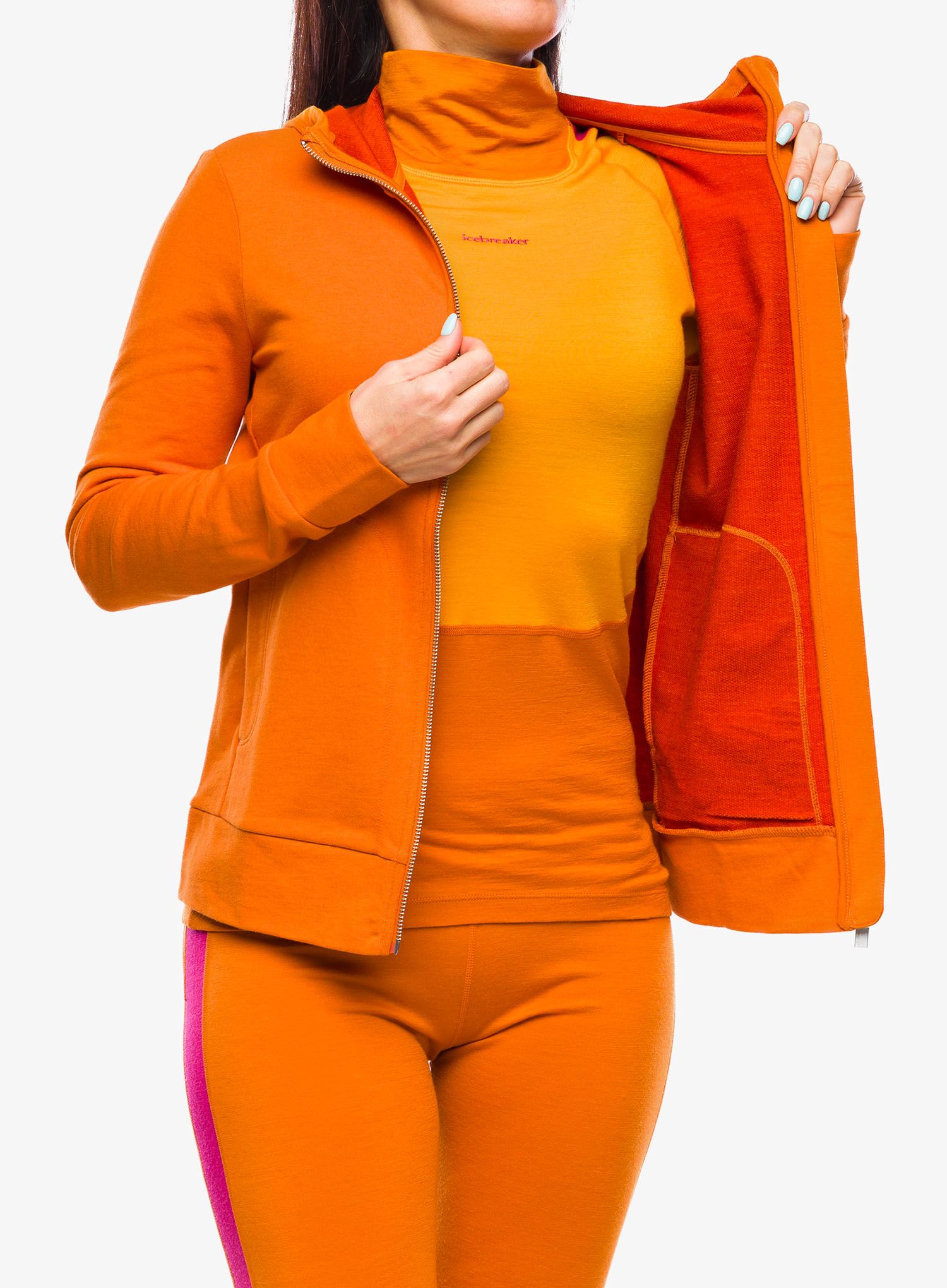 Ženska jopica Icebreaker Central Classic LS Zip Hoodie - earth