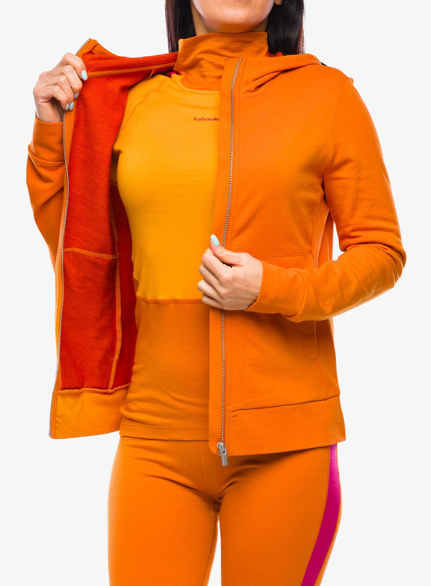 Ženska jopica Icebreaker Central Classic LS Zip Hoodie - earth