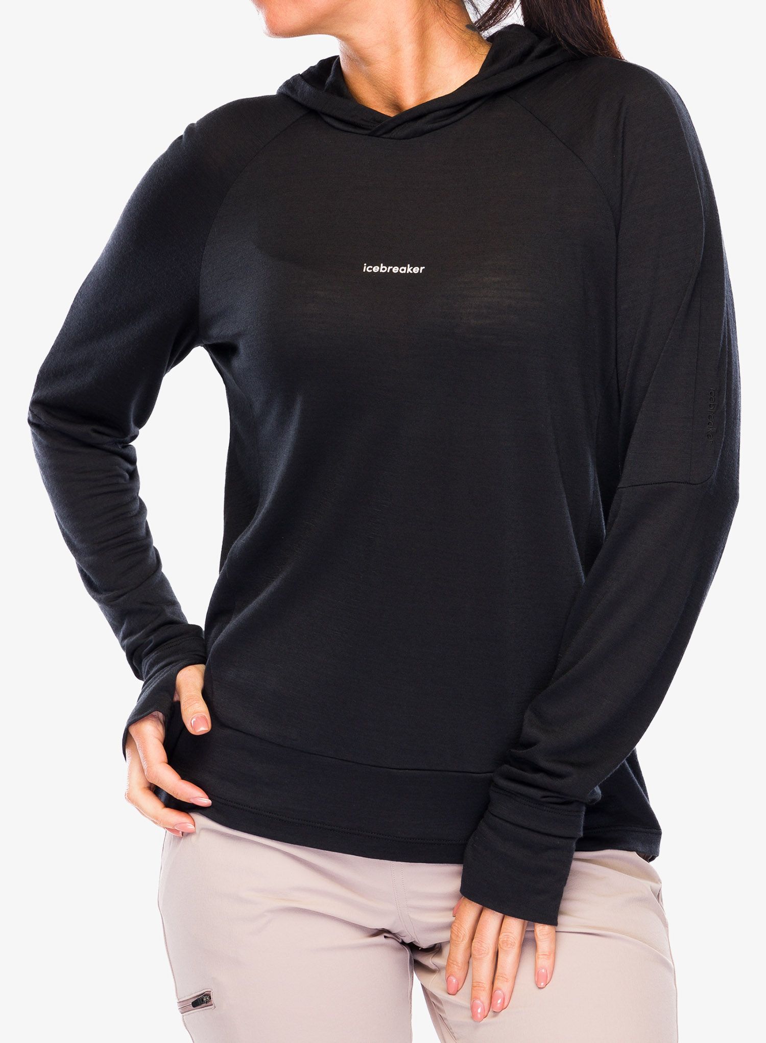 Ženska jopa s kapuco Icebreaker Cool-Lite LS Hoodie - black