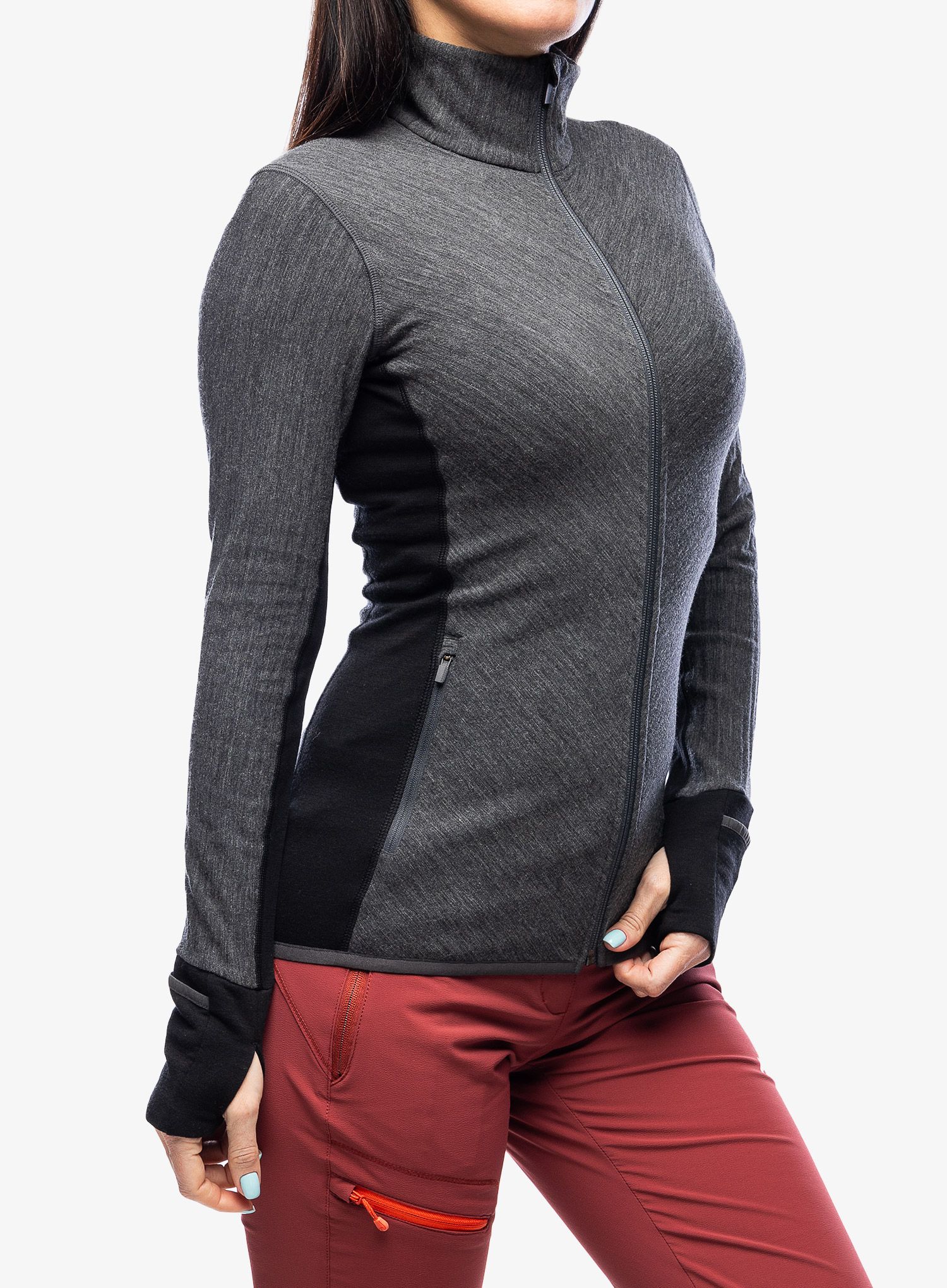 Ženska jopica Icebreaker Descender L/S Zip - jet hthr/black