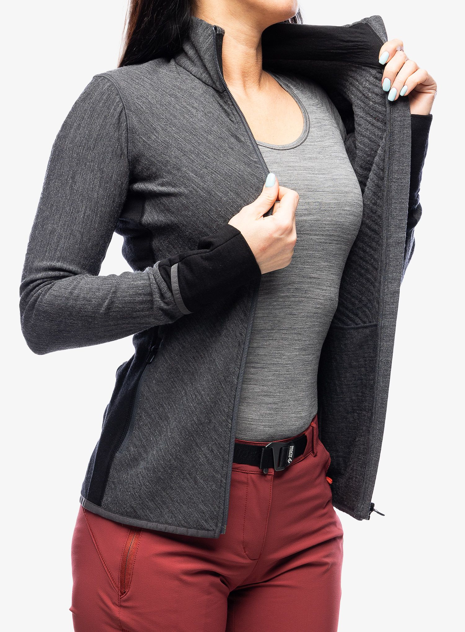Ženska jopica Icebreaker Descender L/S Zip - jet hthr/black