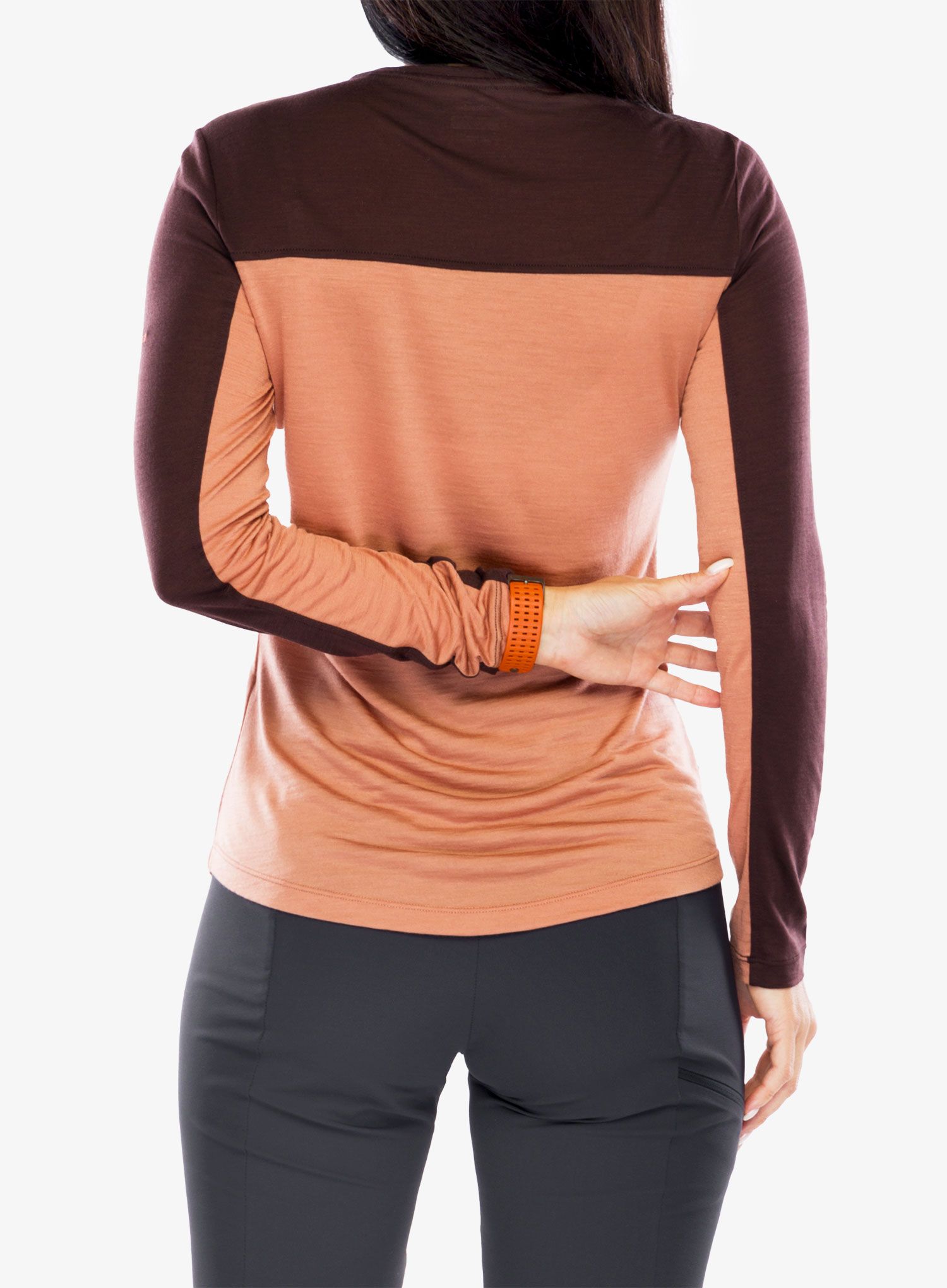 Ženska jopica brez kapuce Icebreaker Merino 125 Cool-Lite Sphere LS Tee - cb cedar wood/bittersweet/cb