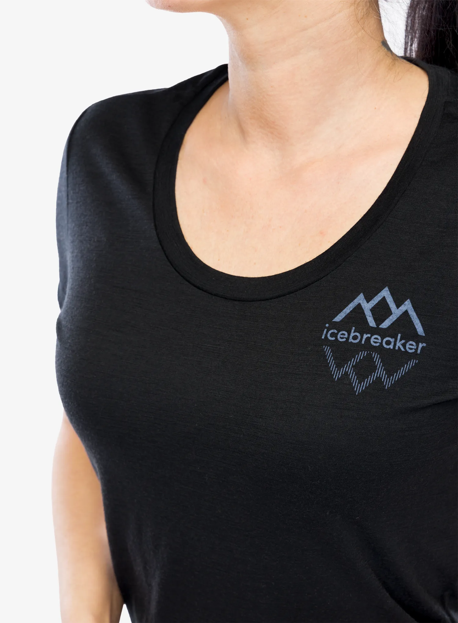 Ženska merino majica Icebreaker Merino 150 Tech Lite III SS Scoop Tee Logo Reflections - black