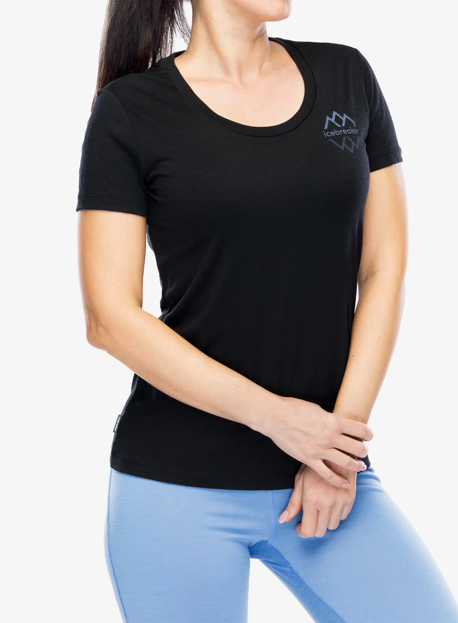 Ženska merino majica Icebreaker Merino 150 Tech Lite III SS Scoop Tee Logo Reflections - black