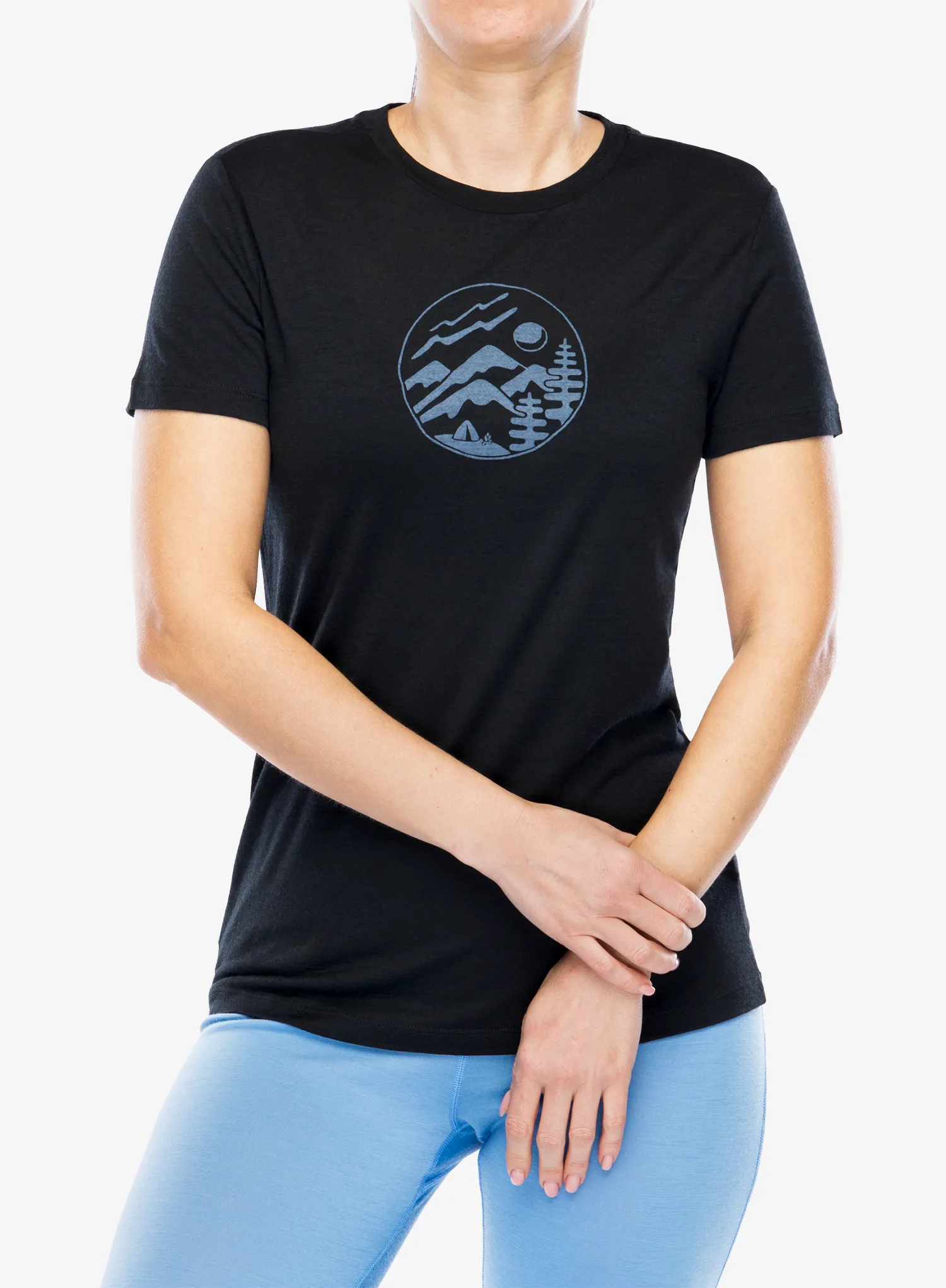 Ženska merino majica Icebreaker Merino 150 Tech Lite III SS Tee Camping Circle - black