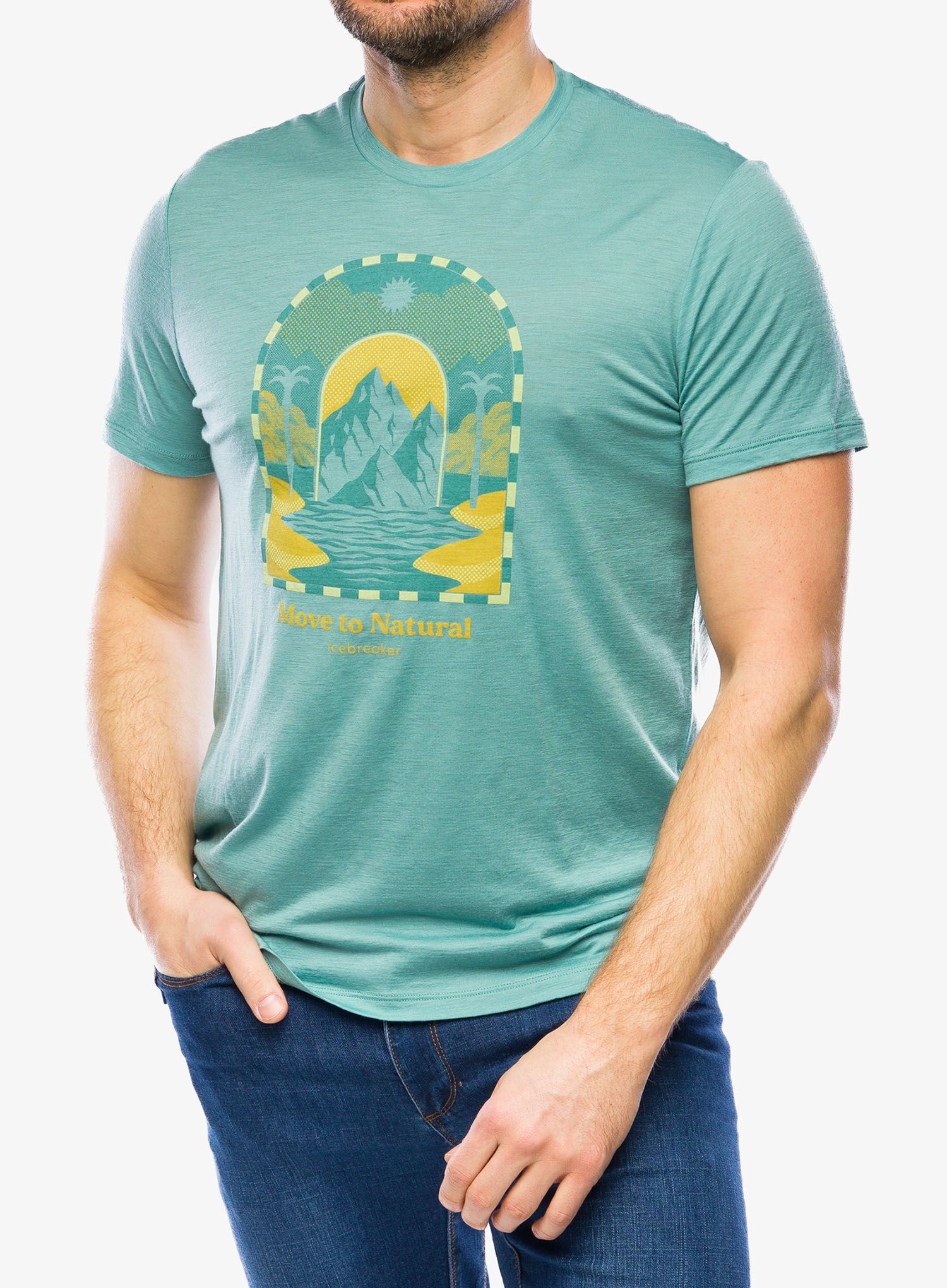 Majica s potiskom Icebreaker Merino 150 Tech Lite III SS Tee Mountain Gateway - cloud ray