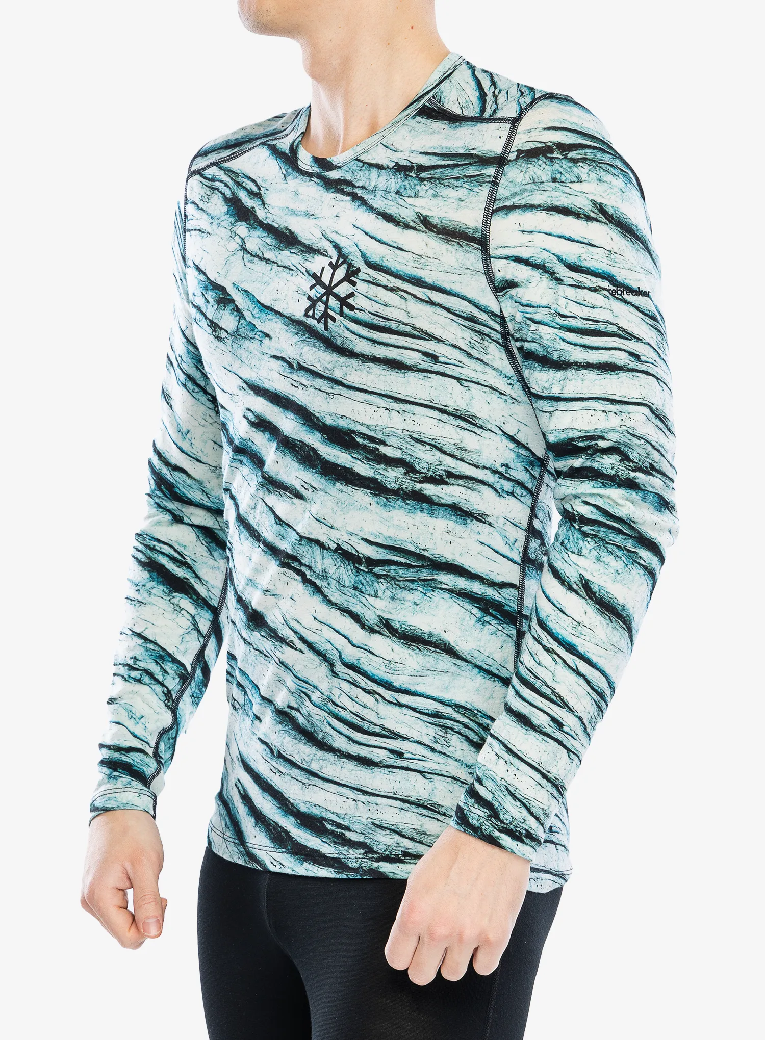 Termo flis jopa Icebreaker Merino 200 Oasis LS Crewe POW AOP - snow aop