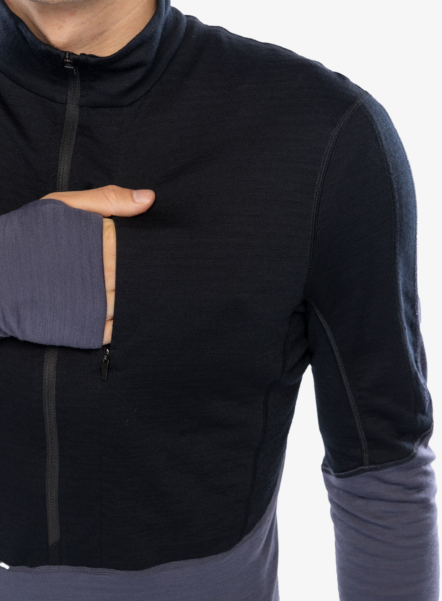 Puloverji brez kapuce Icebreaker Merino 200 Realfleece Descender LS Half Zip - black/graphite/cb