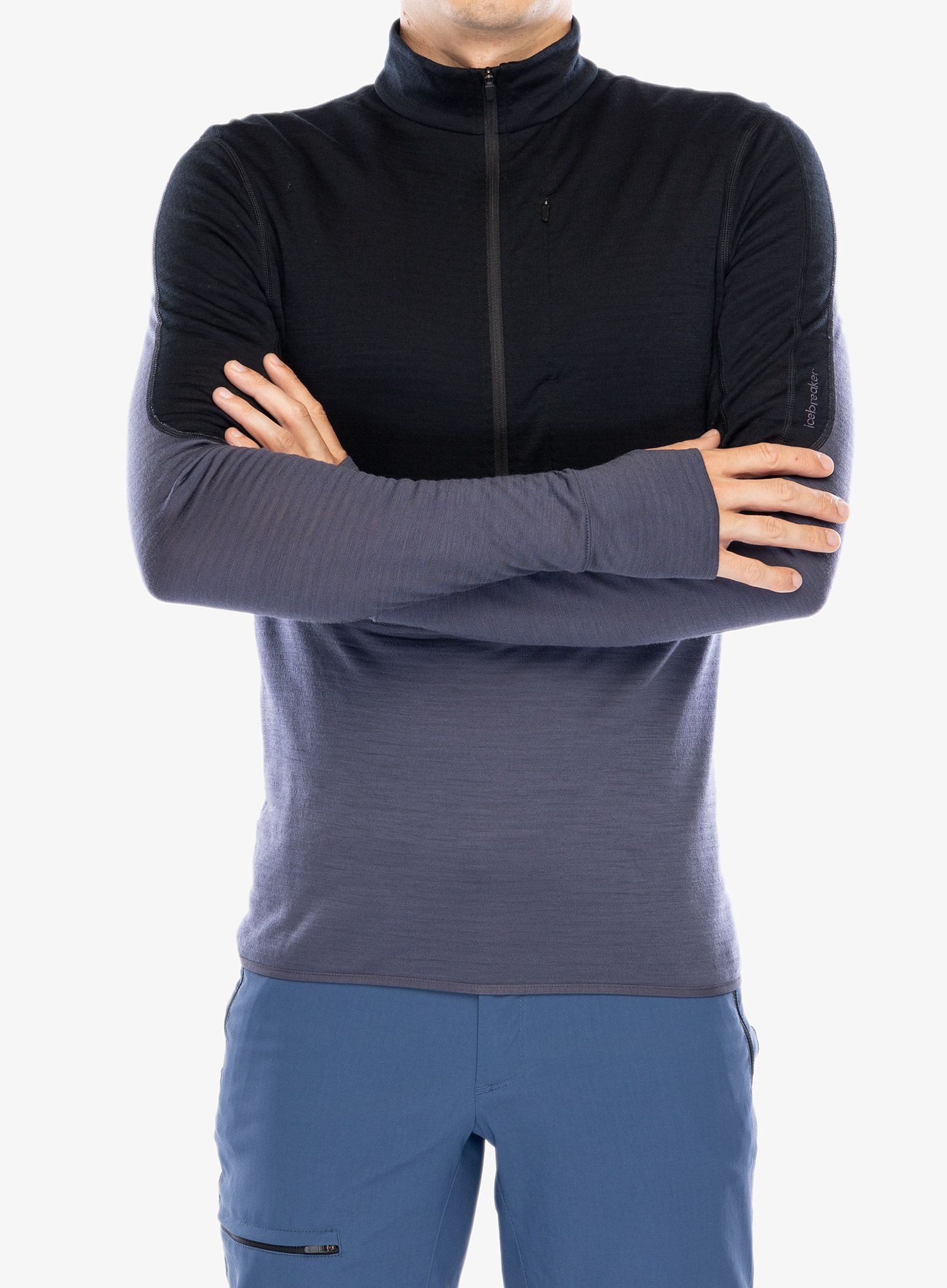 Puloverji brez kapuce Icebreaker Merino 200 Realfleece Descender LS Half Zip - black/graphite/cb