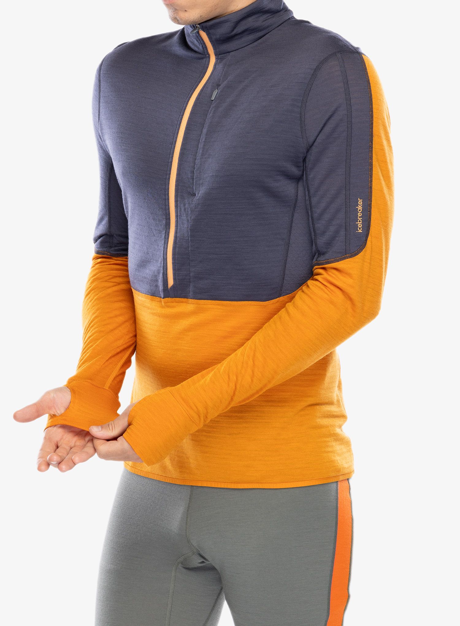 Puloverji brez kapuce Icebreaker Merino 200 Realfleece Descender LS Half Zip - graphite/ray/feldsar/cb