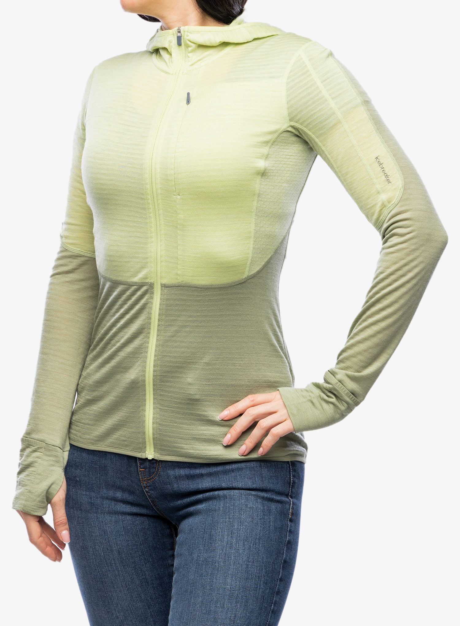 Ženska jopica Icebreaker Merino 200 Realfleece Descender LS Zip Hoodie - glazen/lichen/cb