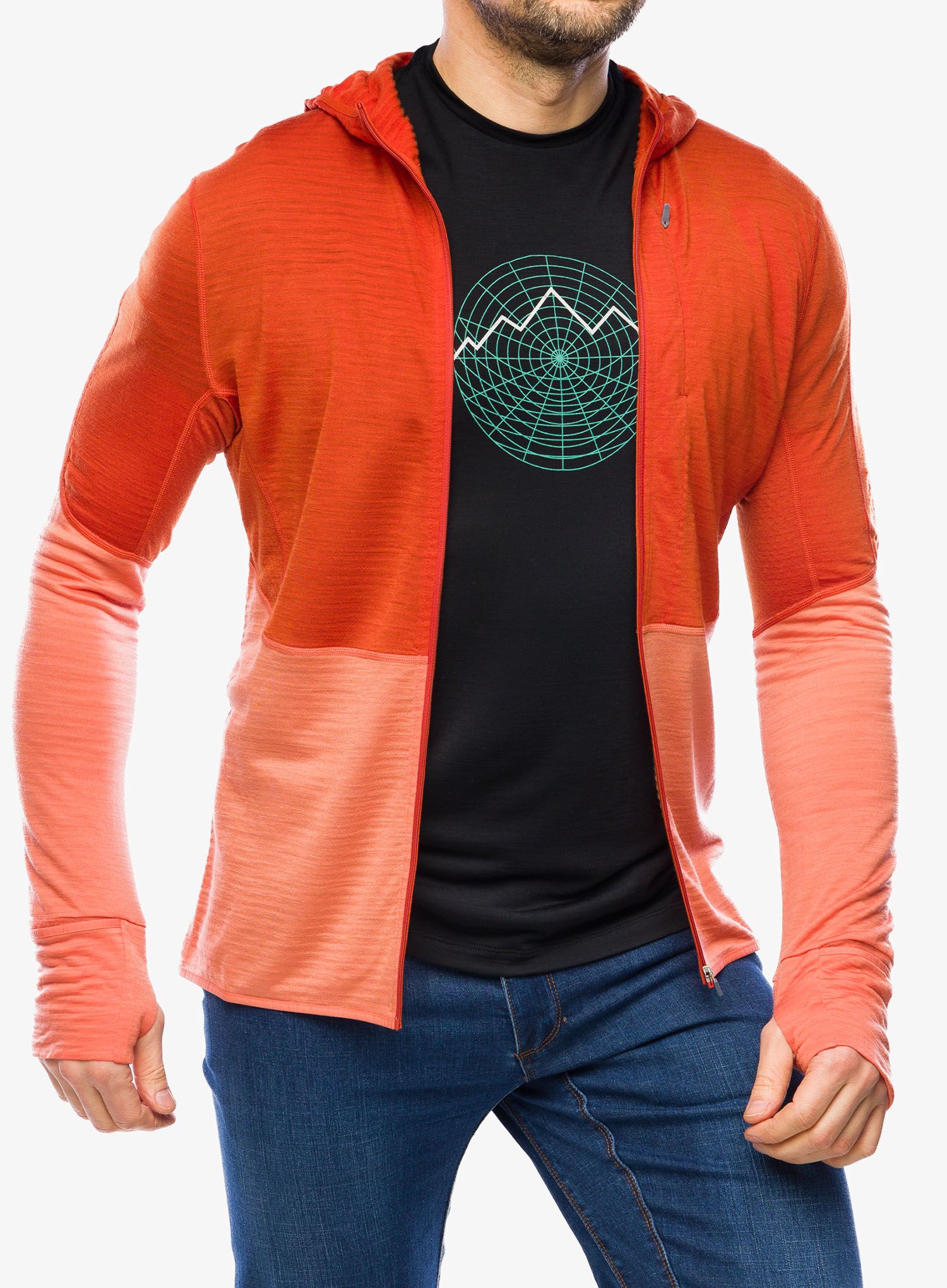 Jopica na zadrgo Icebreaker Merino 200 Realfleece Descender LS Zip Hoodie - molten/ember/cb