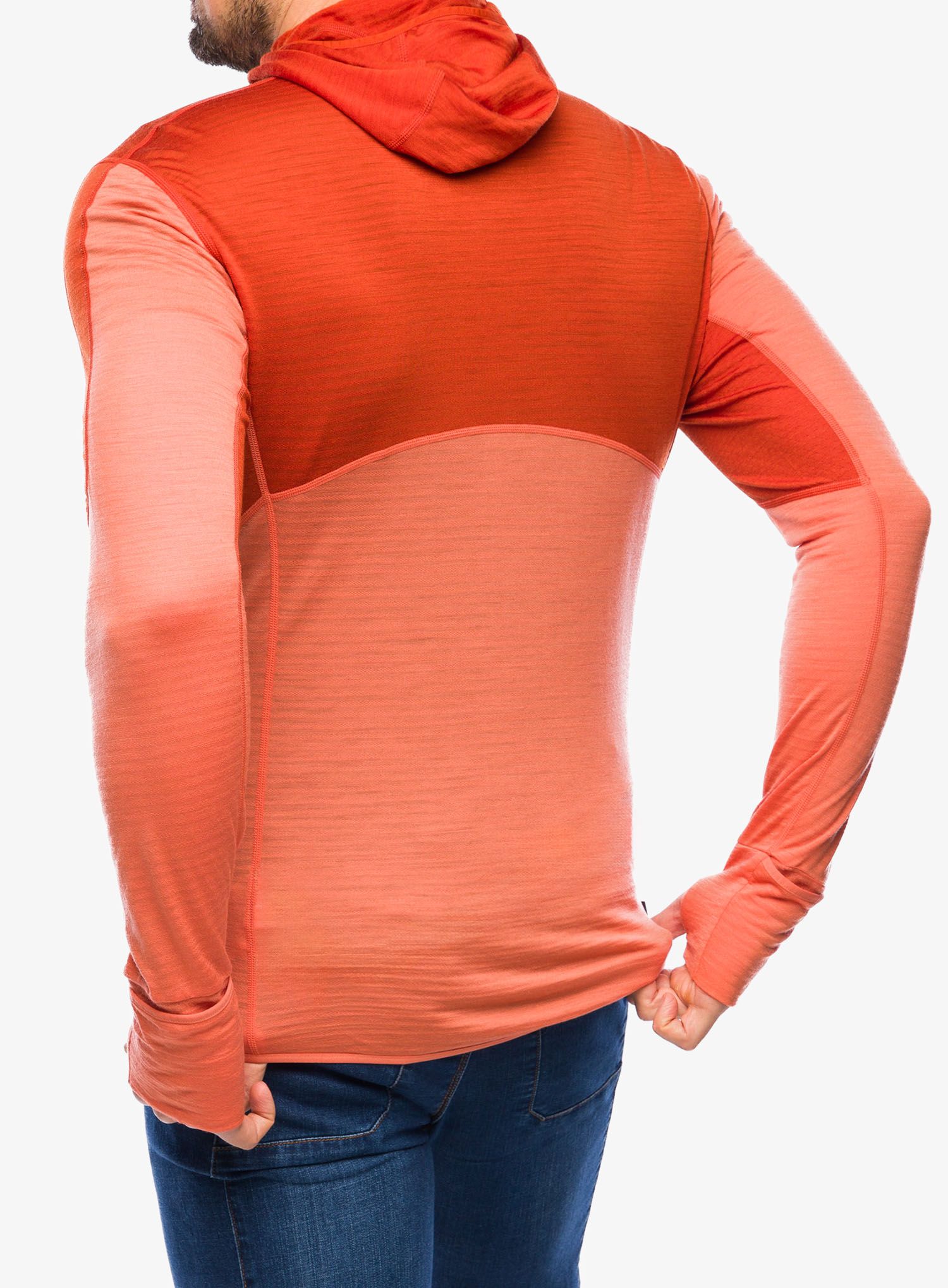 Jopica na zadrgo Icebreaker Merino 200 Realfleece Descender LS Zip Hoodie - molten/ember/cb