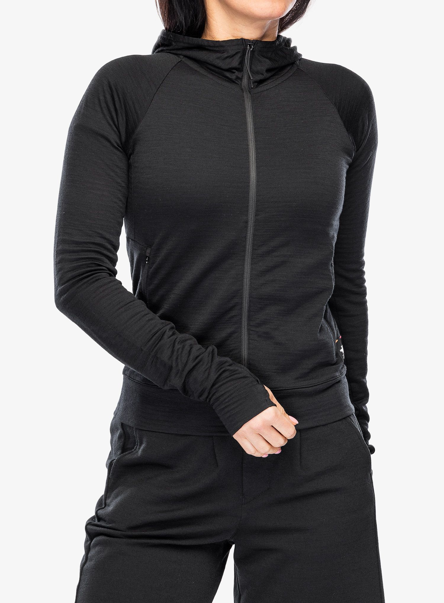 Ženska jopica Icebreaker Merino 200 Realfleece IB X TNF LS Zip Hoodie - black