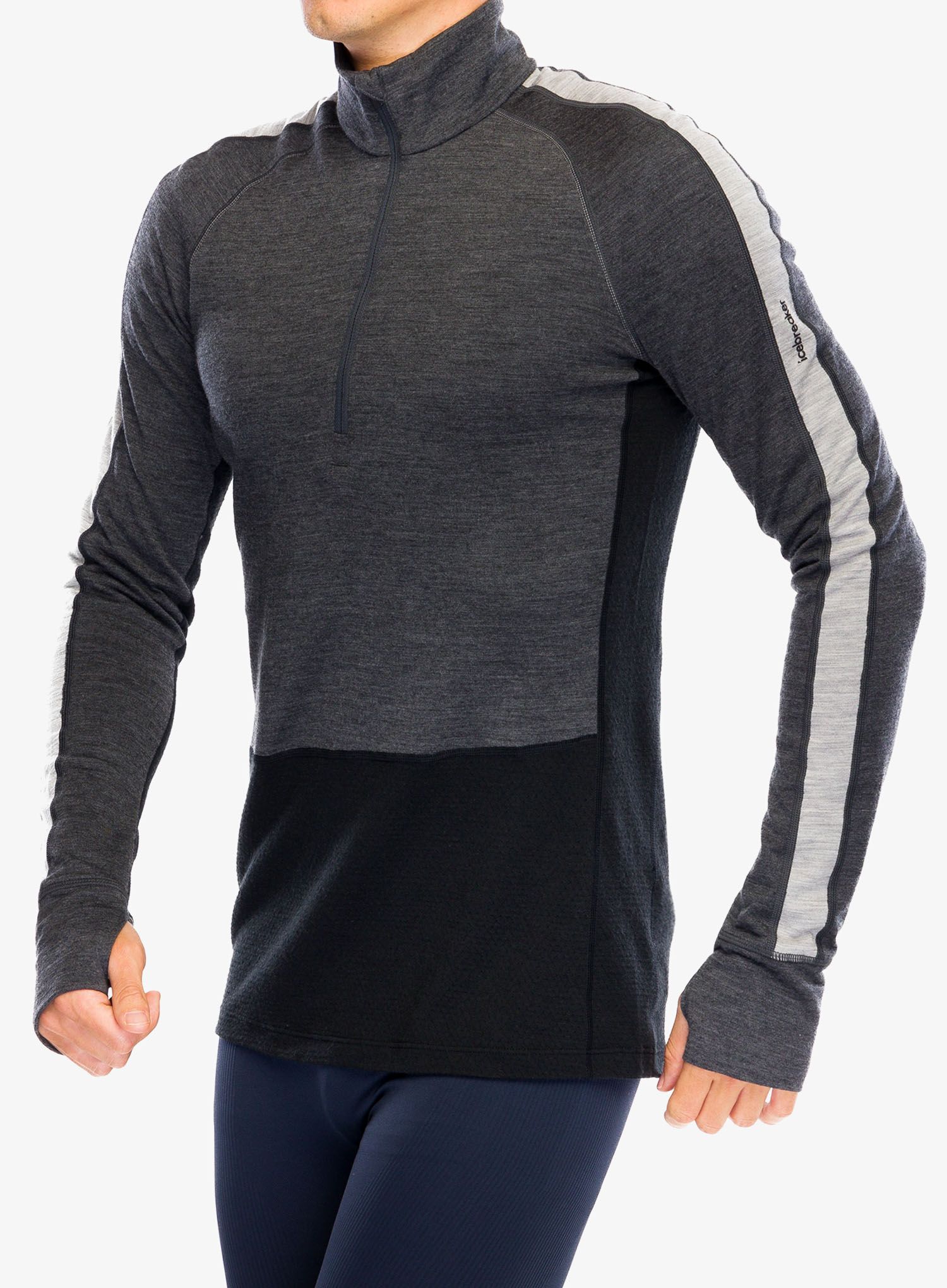 Termo flis jopa Icebreaker Merino 200 ZoneKnit LS Half Zip - jet hthr/blk/metro h/cb