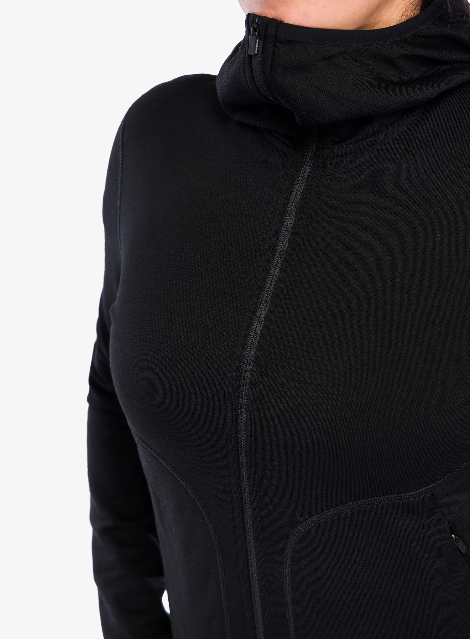 Ženska jopa s kapuco Icebreaker Merino 560 Realfleece Elemental II LS Zip Hoodie - black