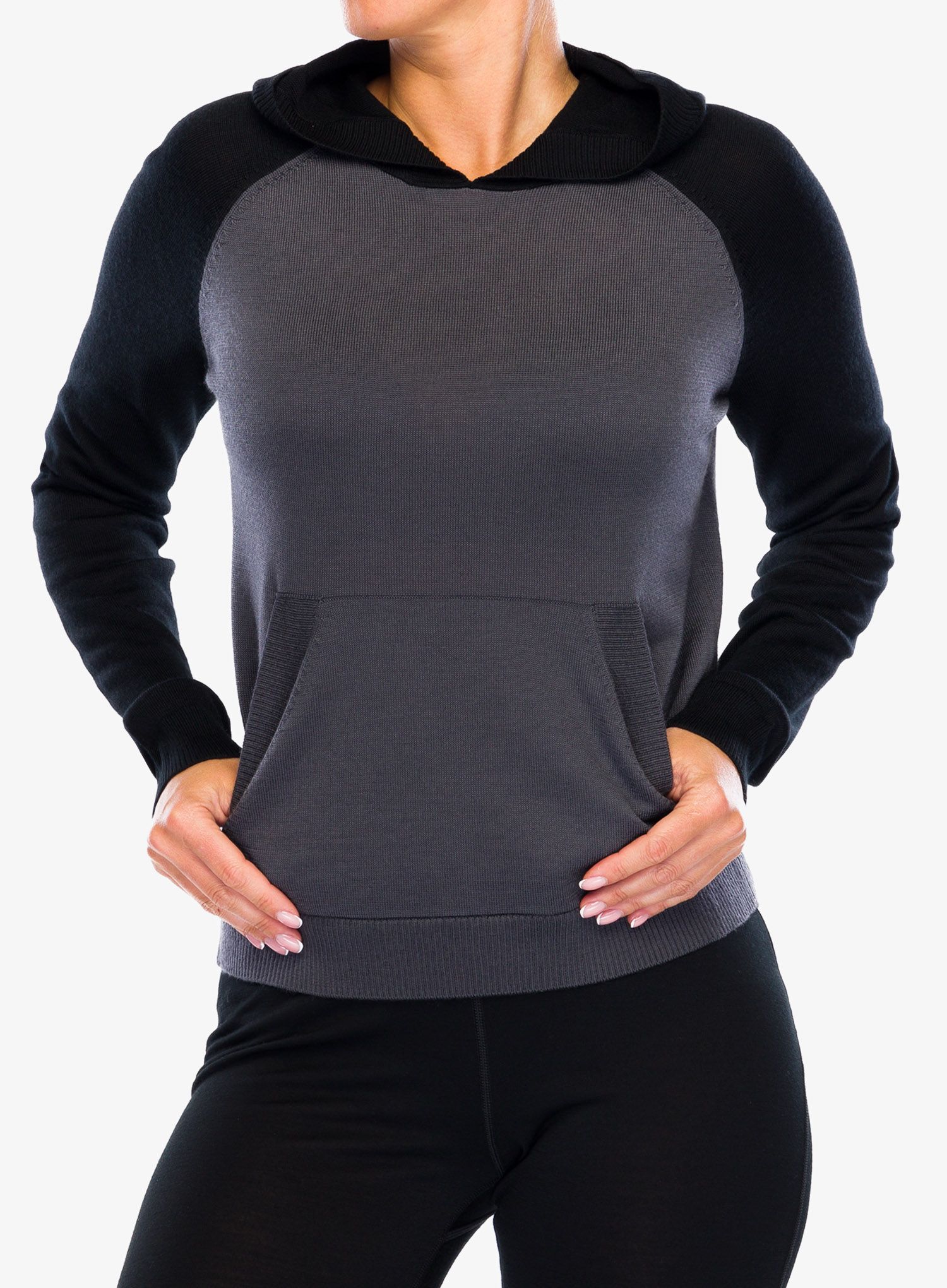 Ženska jopica Icebreaker Utility Explore Hooded Pullover Sweater - monsoon hthr/black hthr