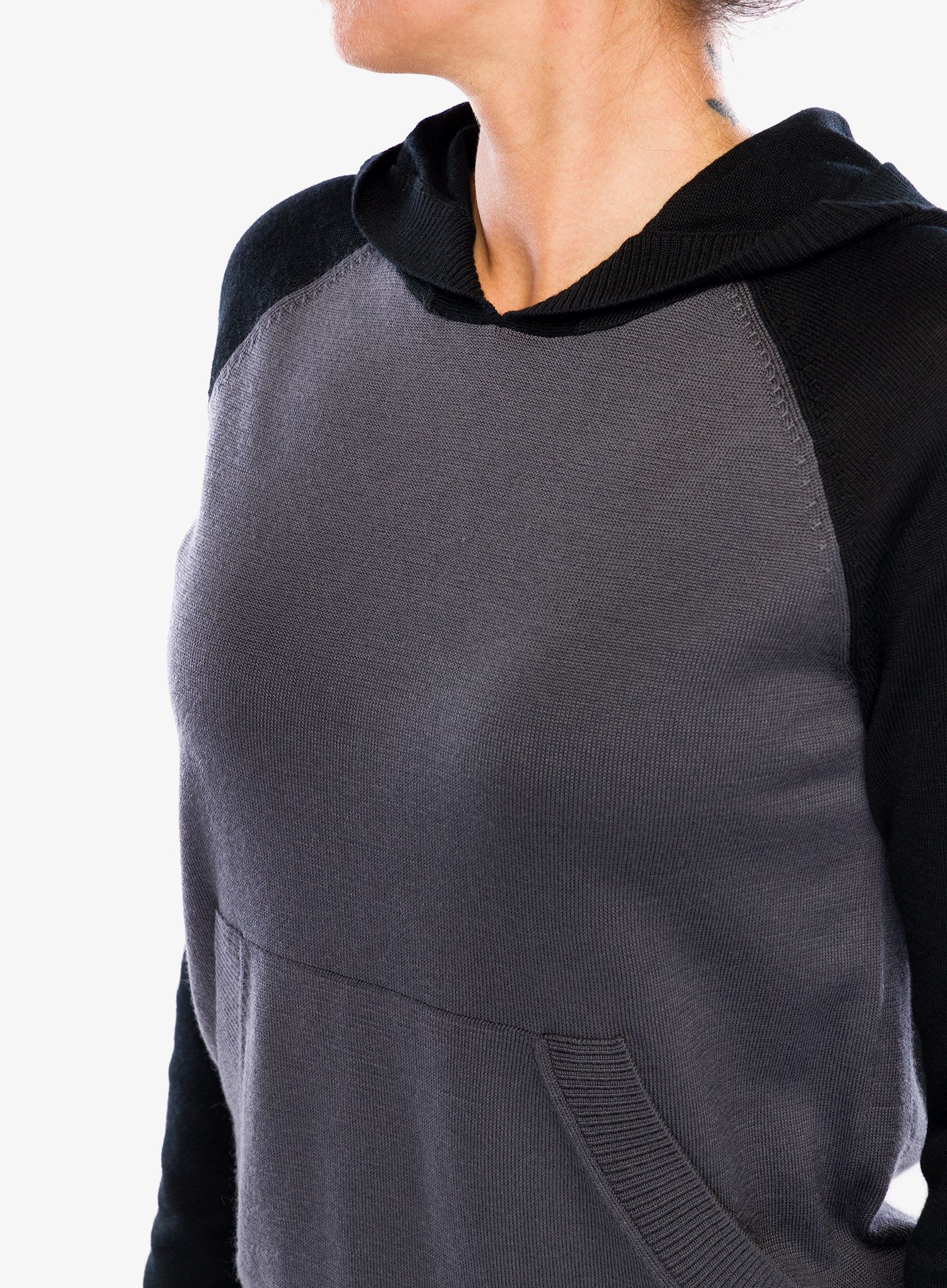 Ženska jopica Icebreaker Utility Explore Hooded Pullover Sweater - monsoon hthr/black hthr