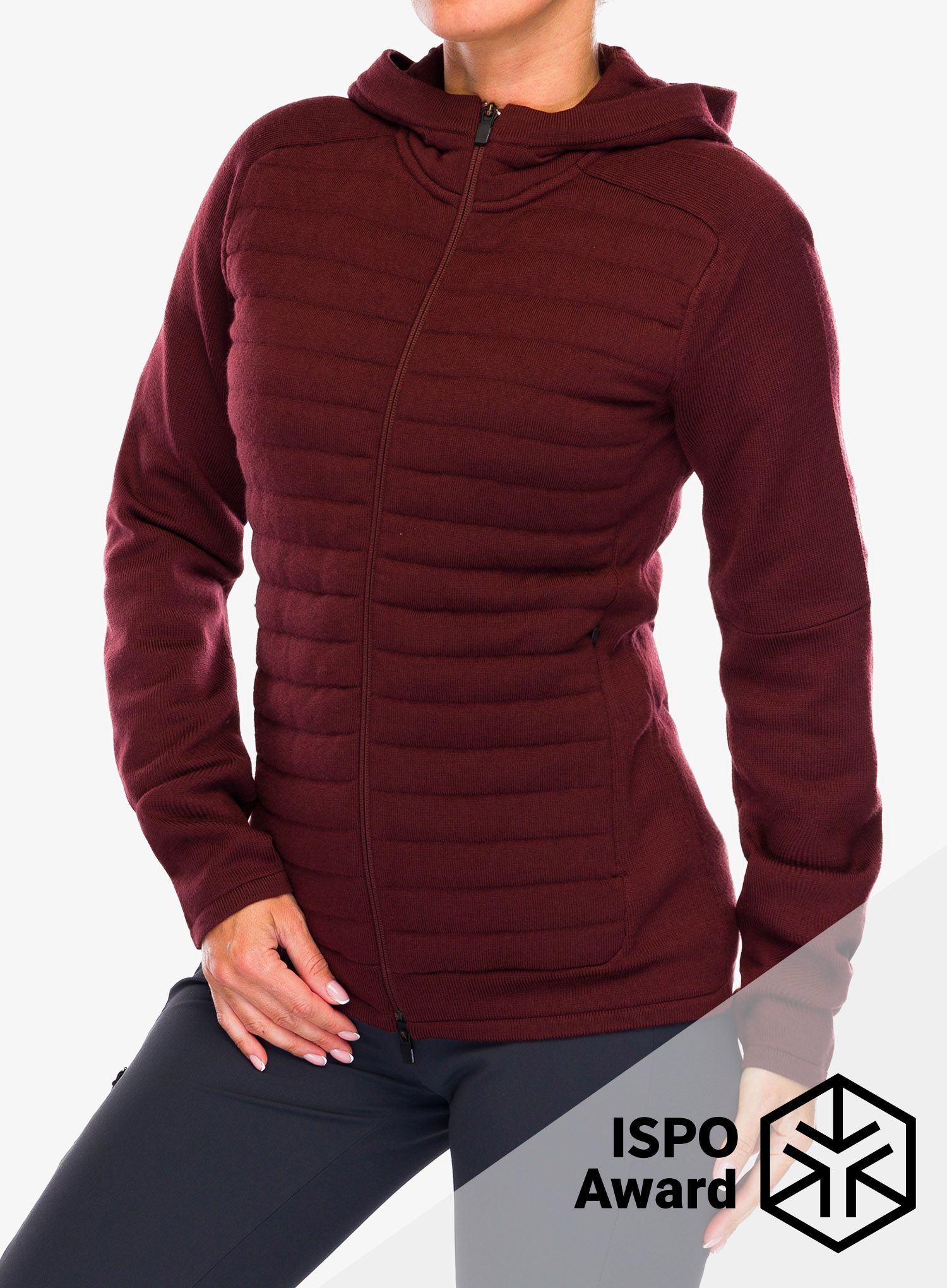 Ženska hibridna jakna Icebreaker ZoneKnit LS Zip Hoodie - espresso