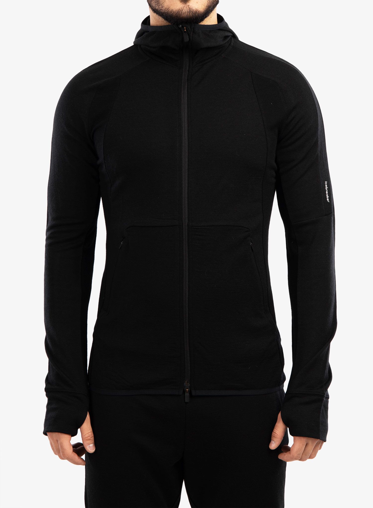 Moška jopica Icebreaker ZoneKnit LS Zip Hoodie - black