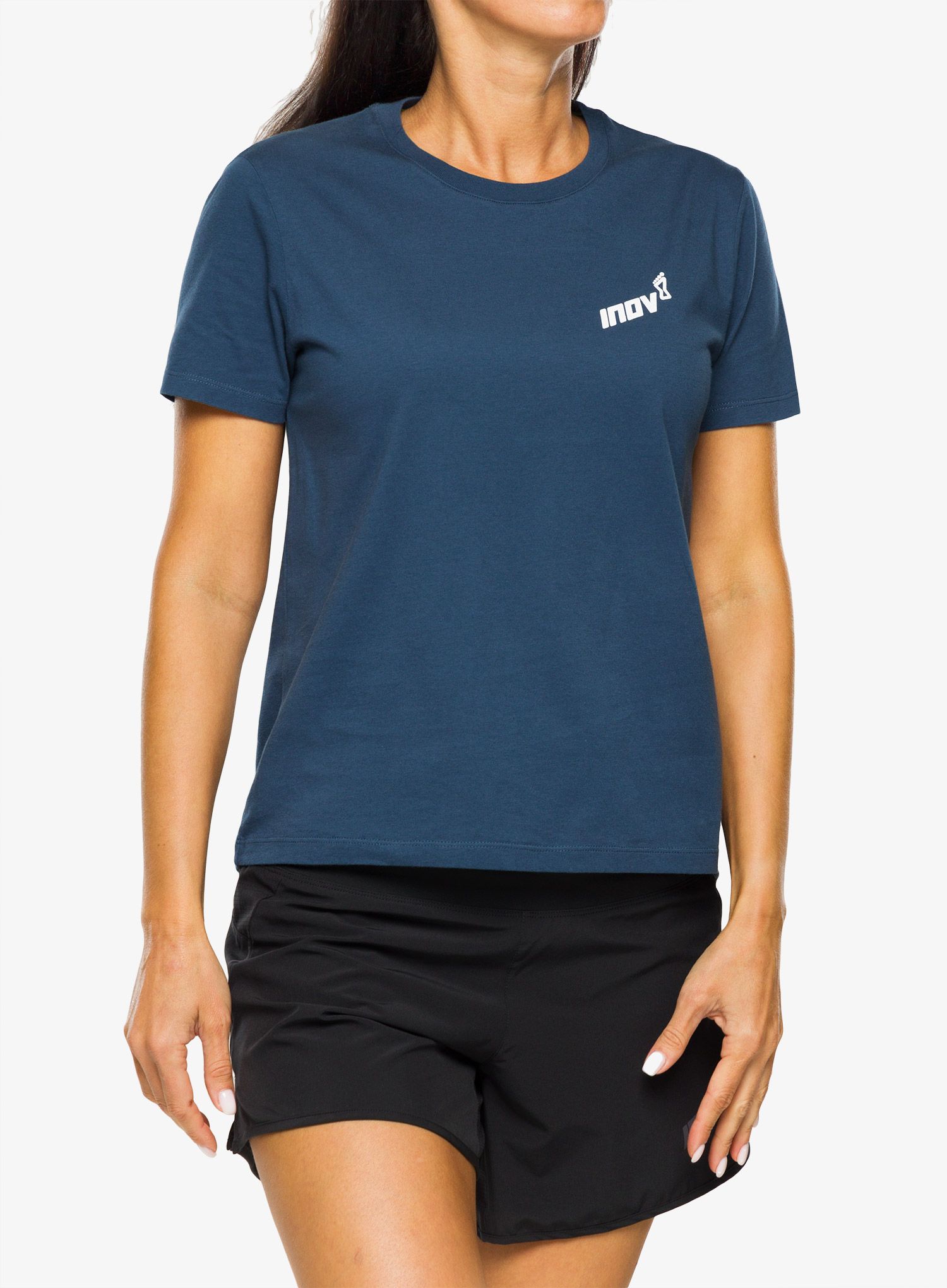 Ženska majica s potiskom Inov-8 Graphic Tee SS Footprints - navy
