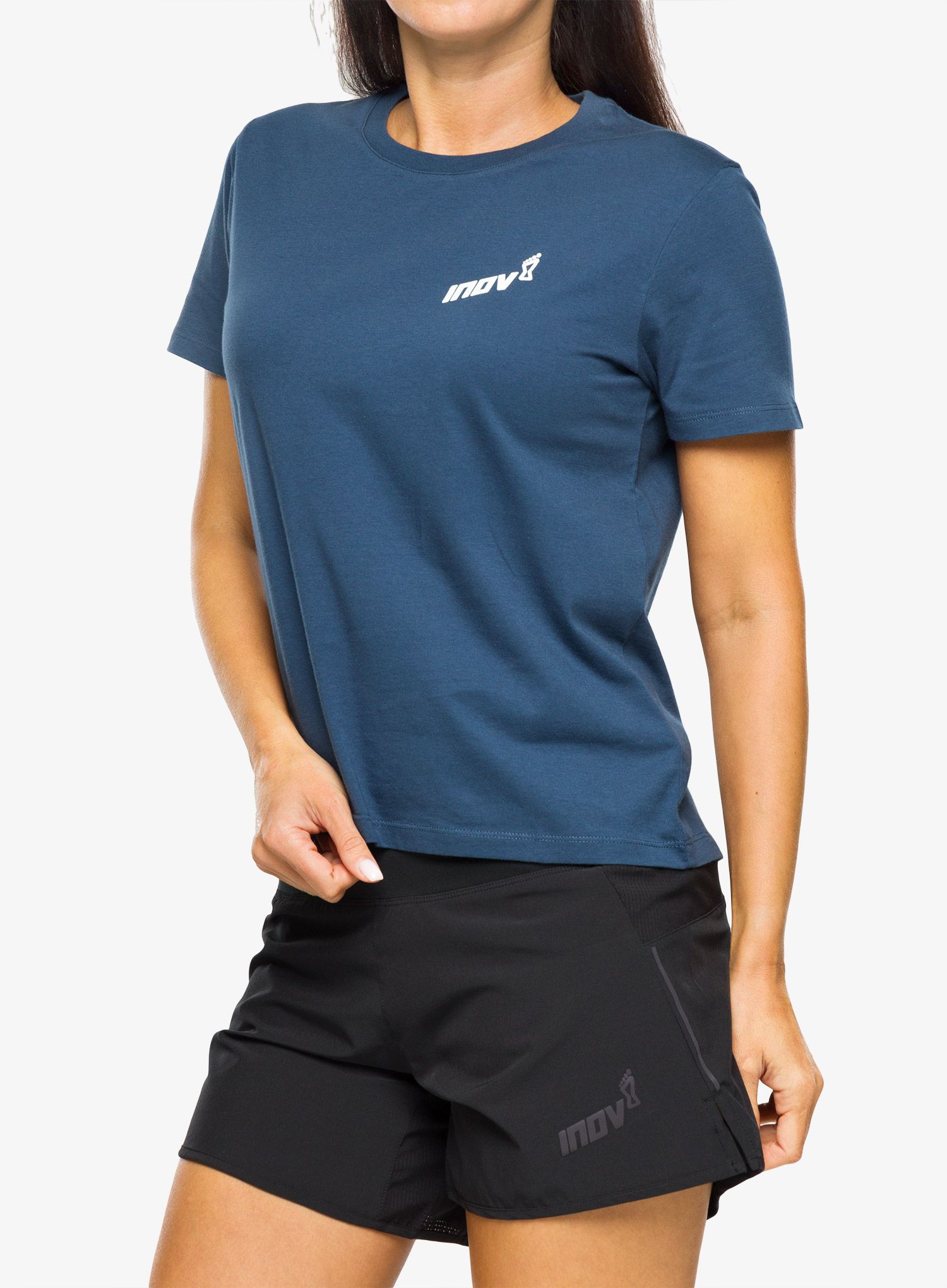 Ženska majica s potiskom Inov-8 Graphic Tee SS Footprints - navy