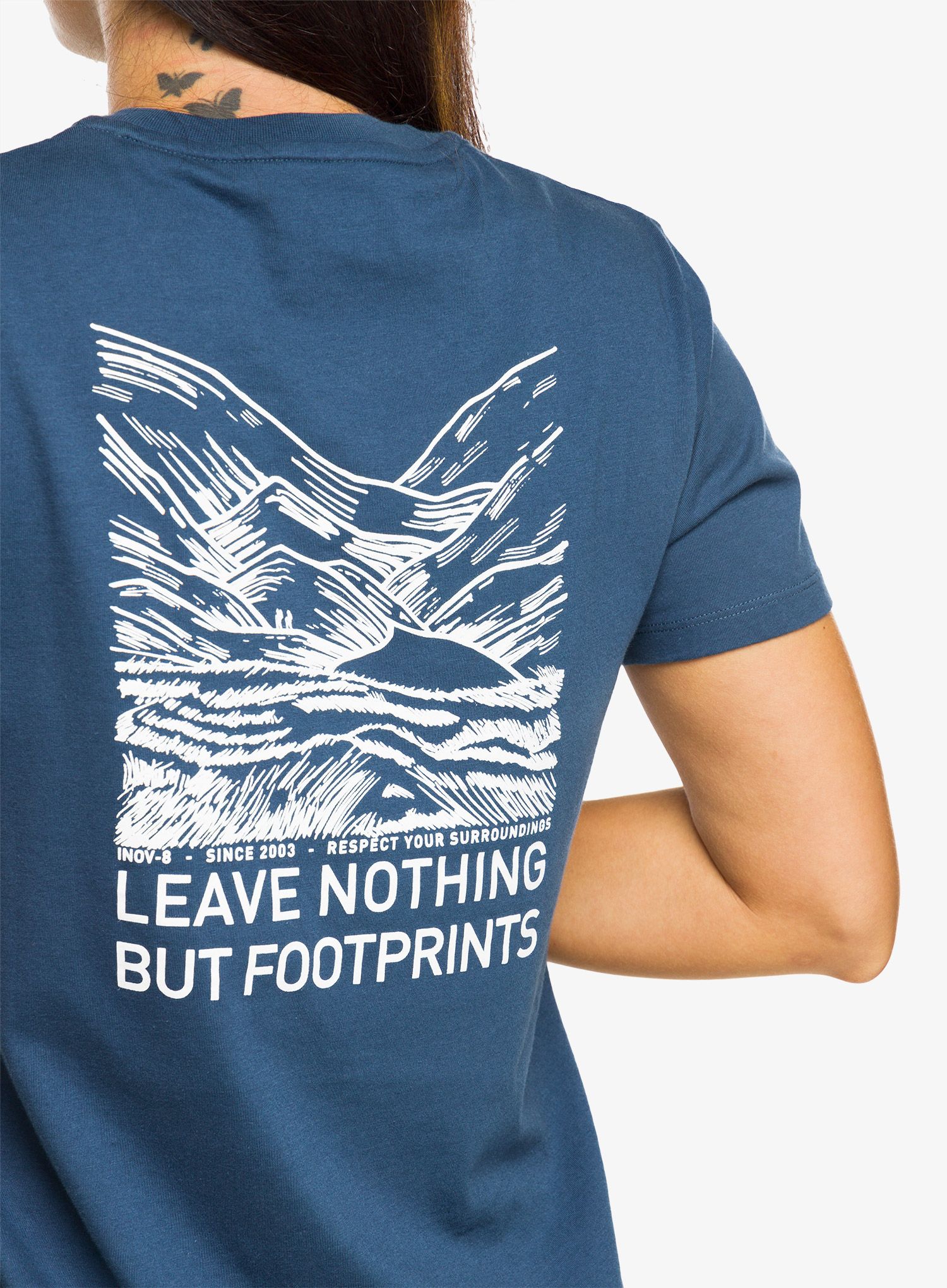 Ženska majica s potiskom Inov-8 Graphic Tee SS Footprints - navy