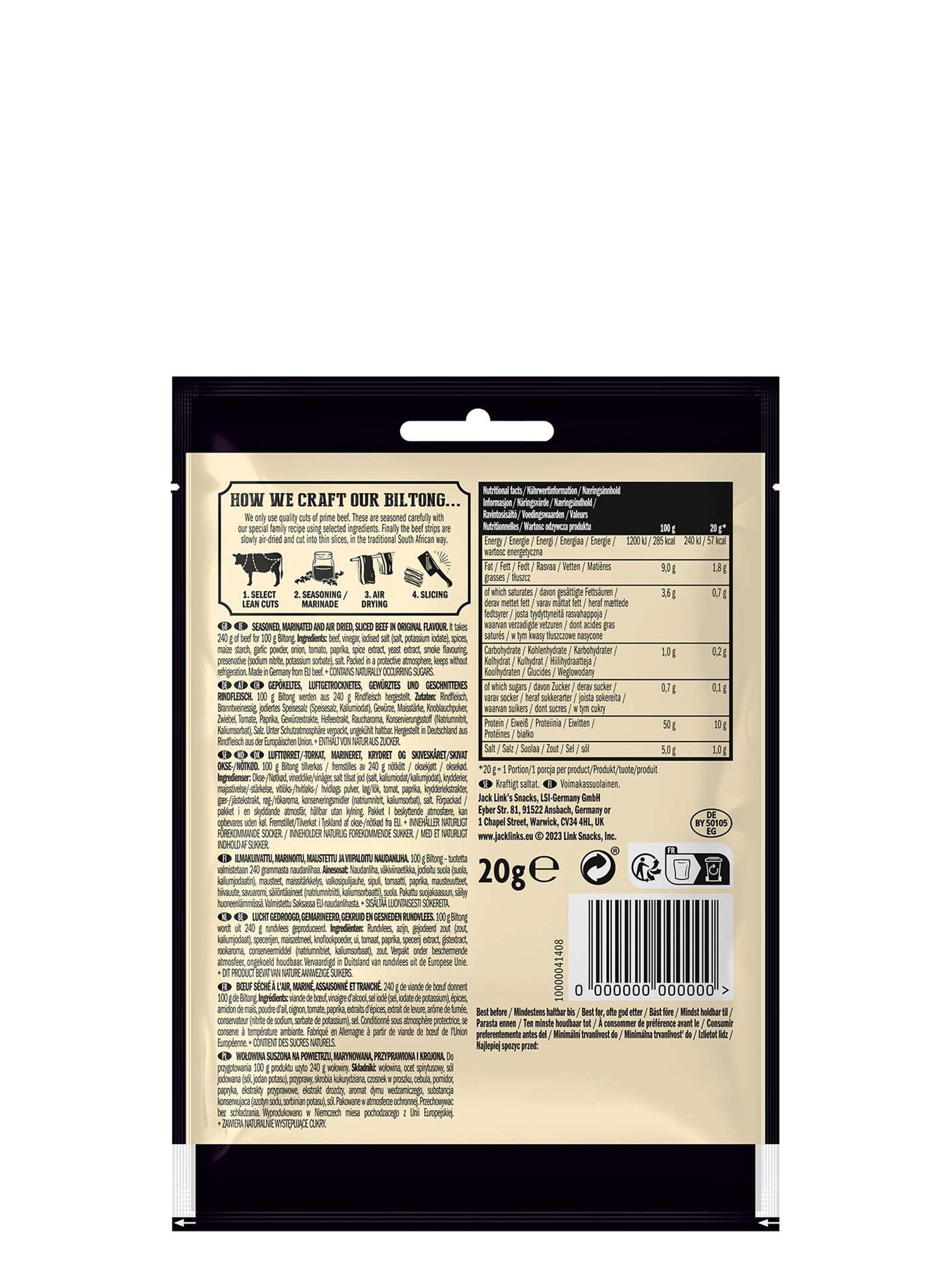 Komplet Jack Link's 4-Pack Beef Jerky 3 x 25 g + Biltong 1 x 20 g