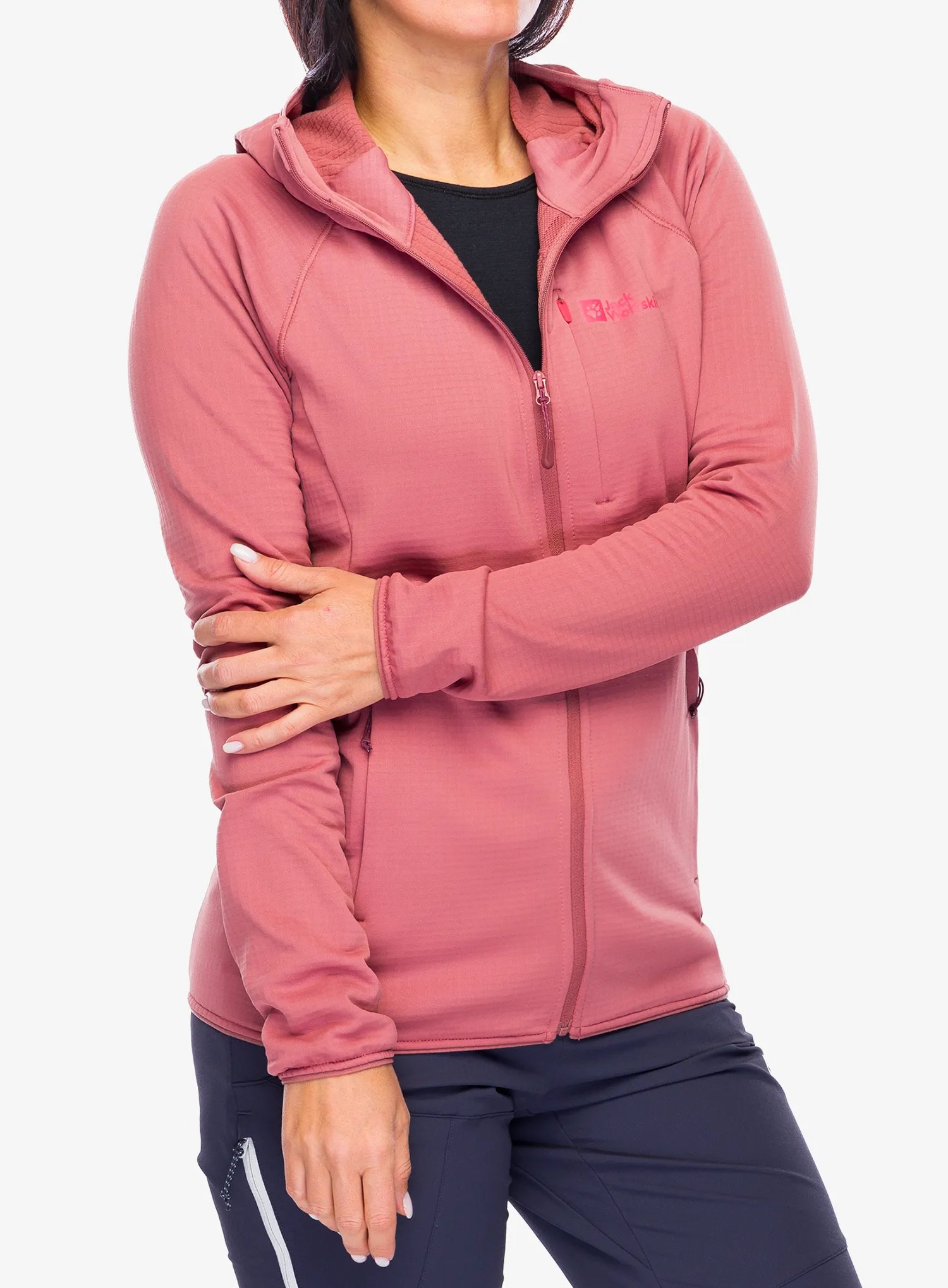 Ženska jopa s kapuco Jack Wolfskin Kolbenberg Hooded FZ - mineral red