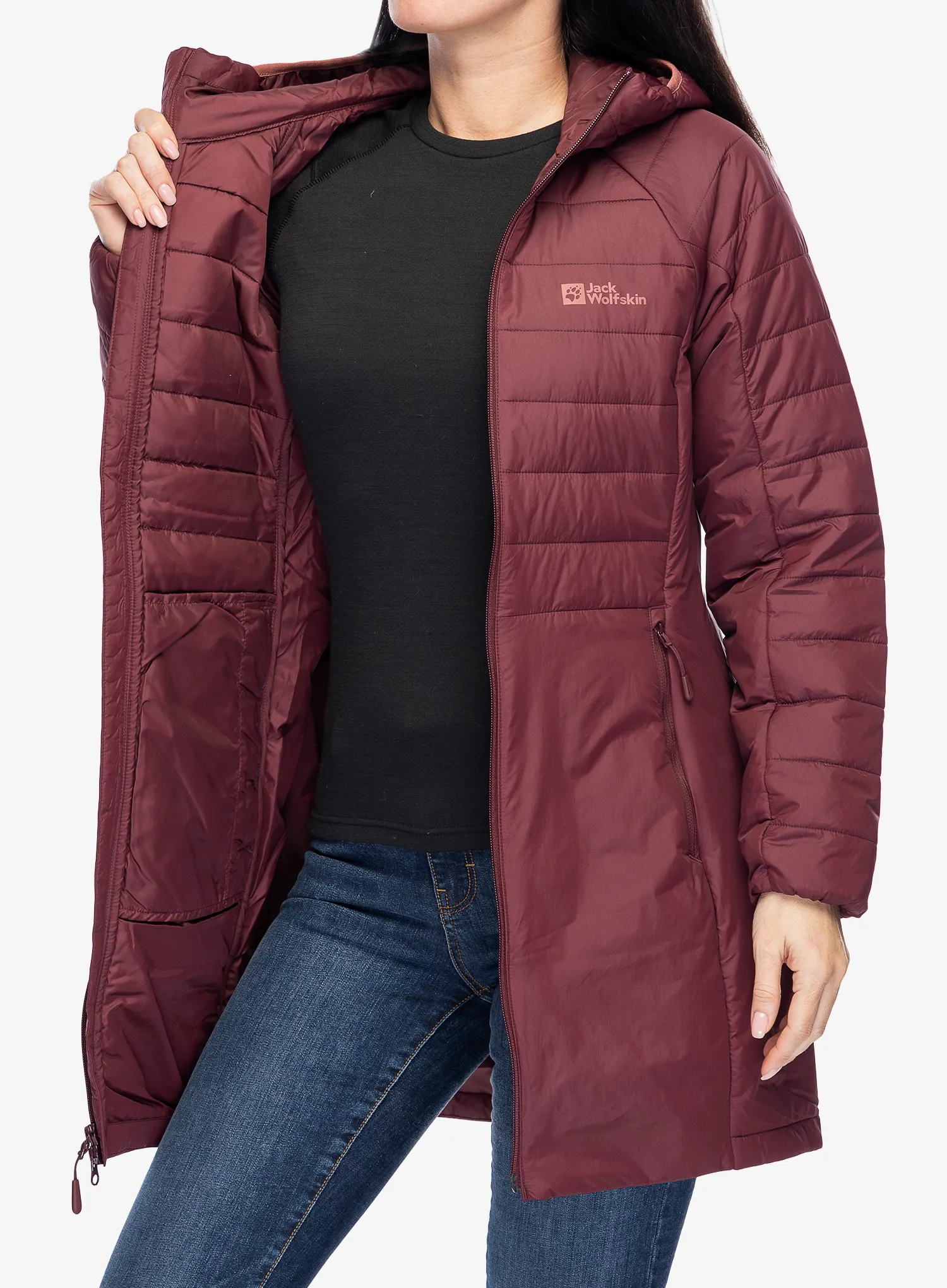 Ženski plašč Jack Wolfskin Lapawa Ins Coat - dark maroon