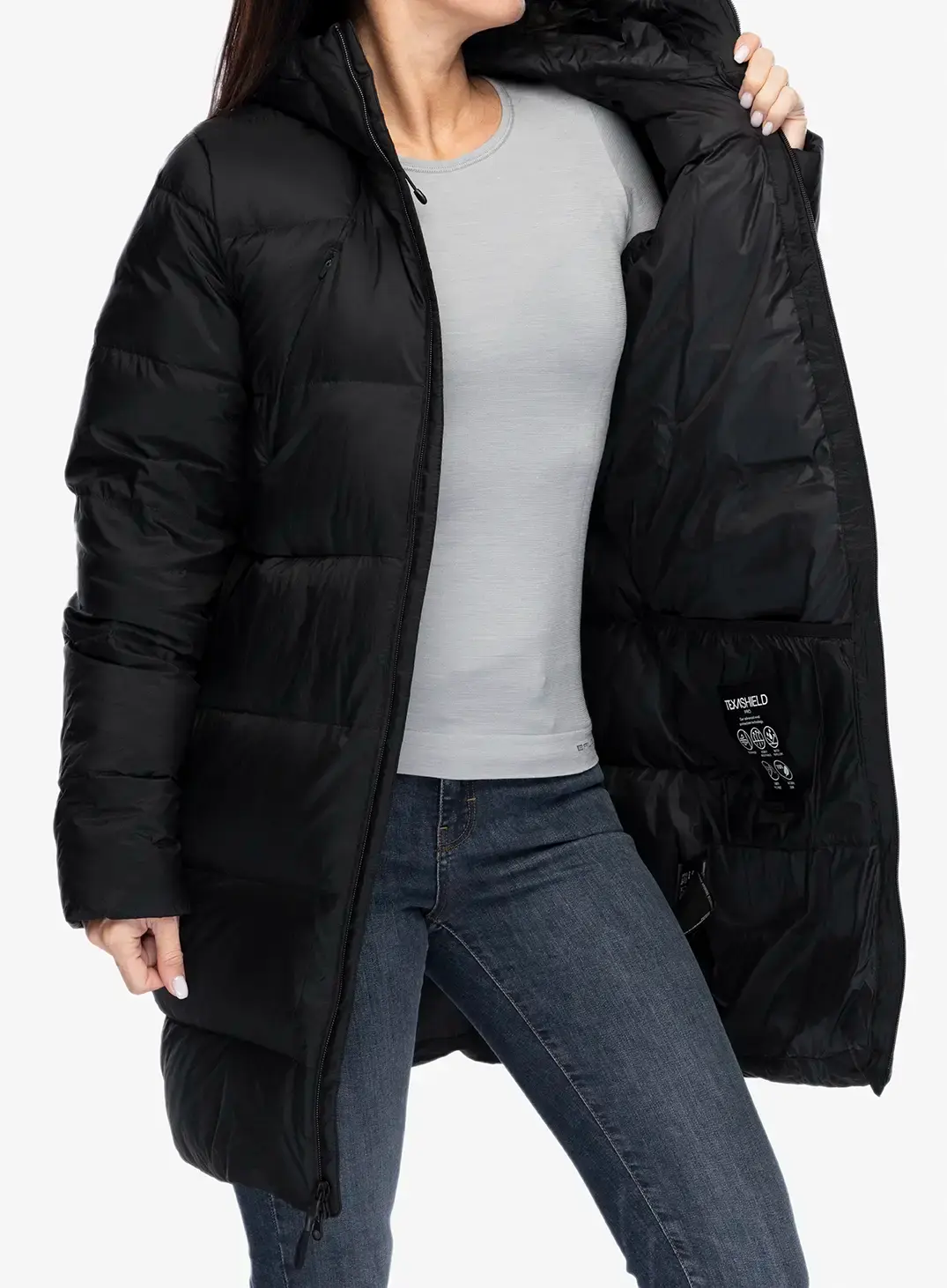 Puhast plašč Jack Wolfskin Wandermood Down Parka - granite black