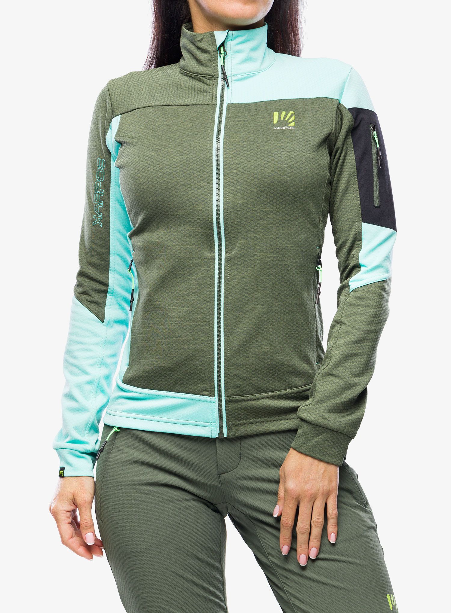 Ženska jopica brez kapuce Karpos Cherz Fleece - thyme/aqua sky