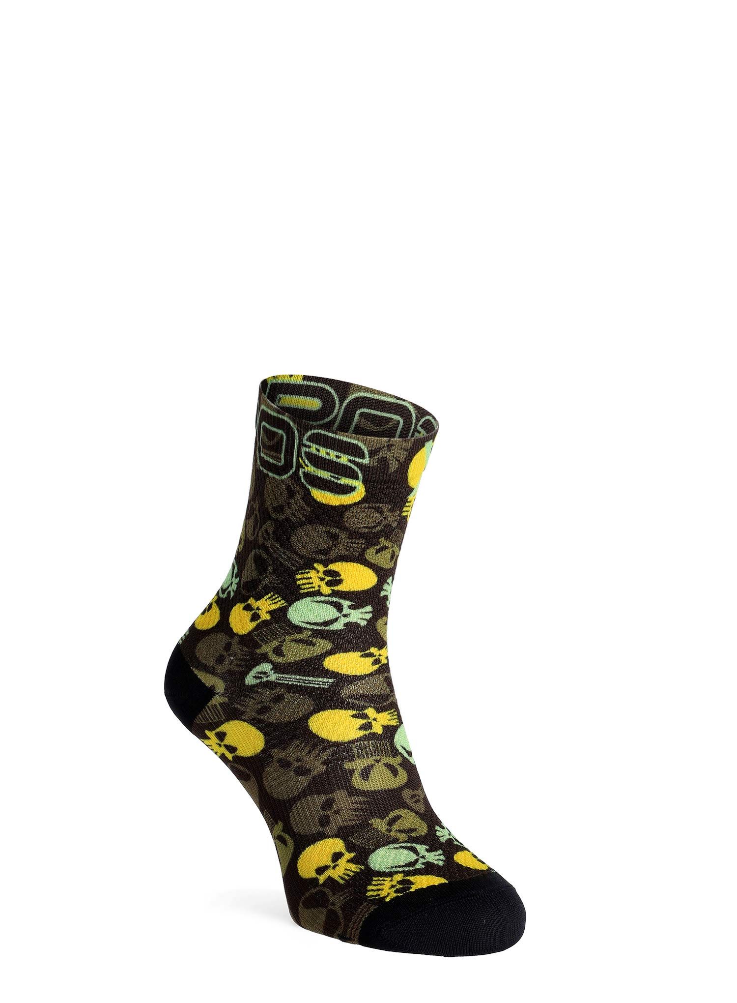 Ženske kolesarske nogavice Karpos Green Fire Socks - black/rifle green/buttercup