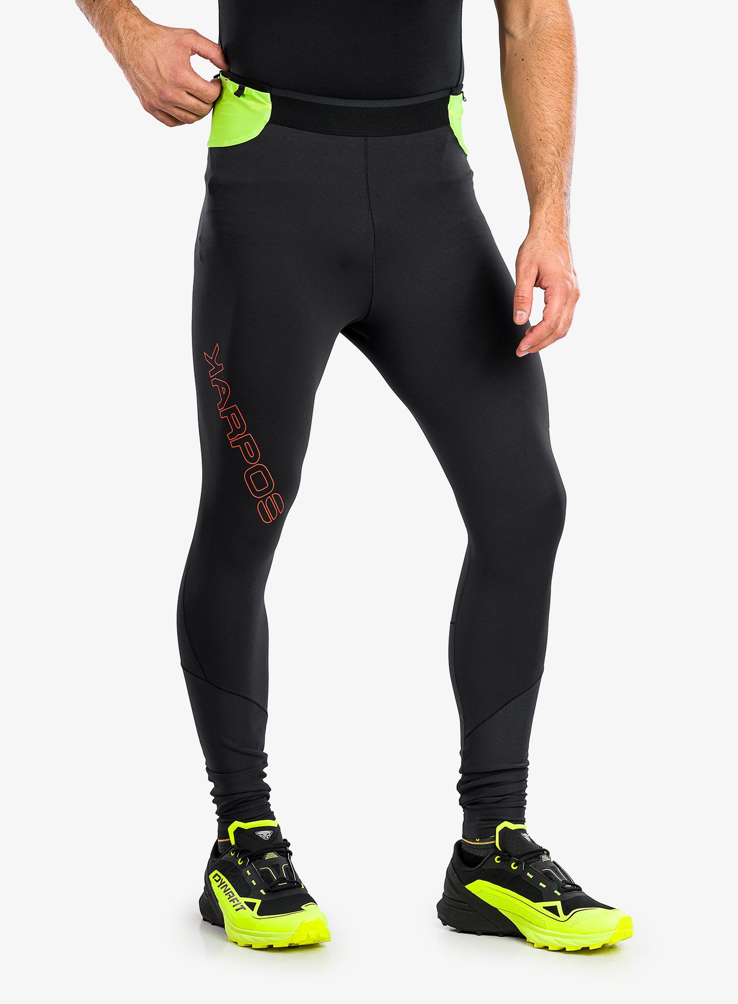 Moške pajkice za tek Karpos Lavaredo Winter Tight - black/lime green/grenadine