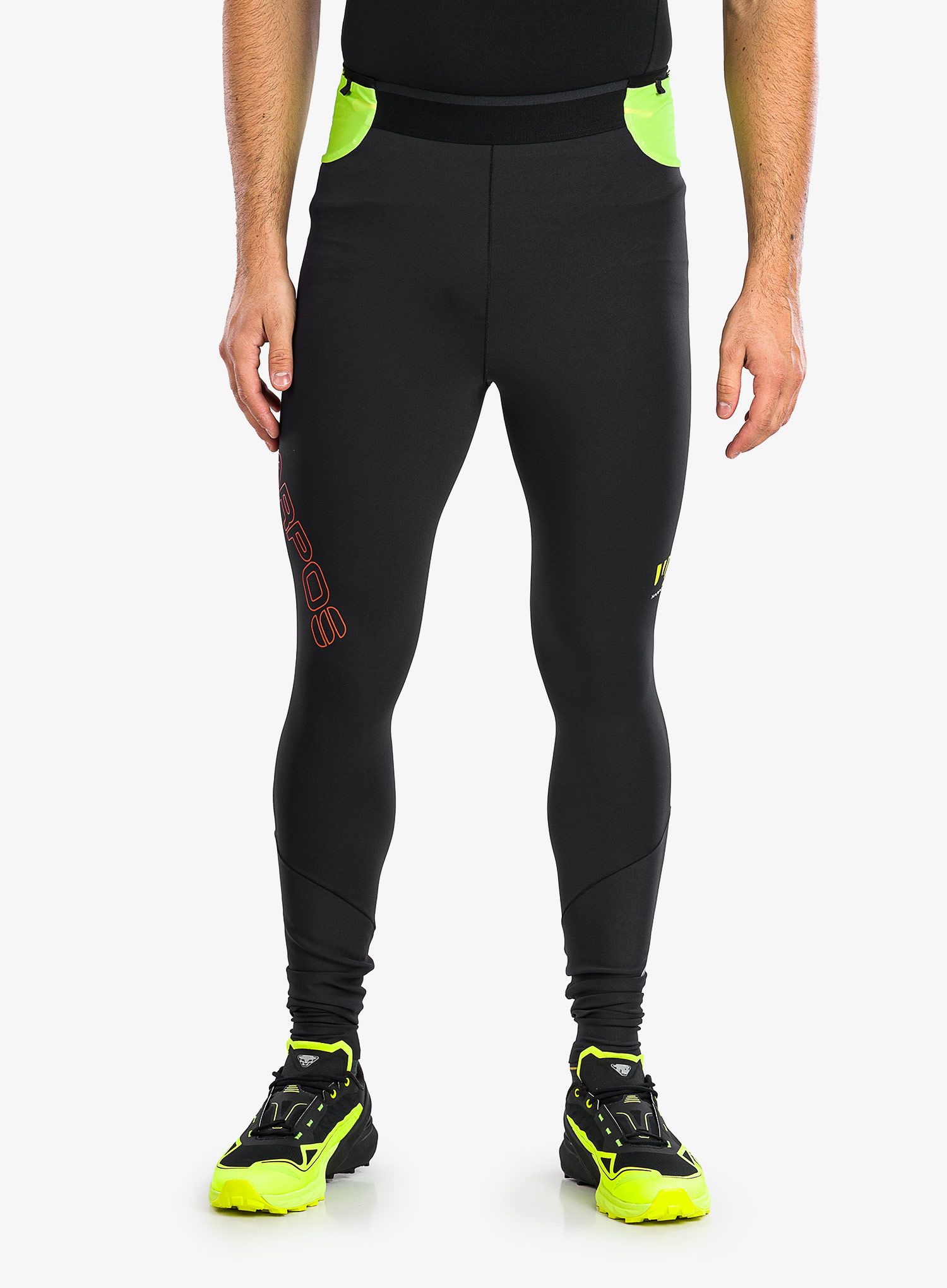 Moške pajkice za tek Karpos Lavaredo Winter Tight - black/lime green/grenadine
