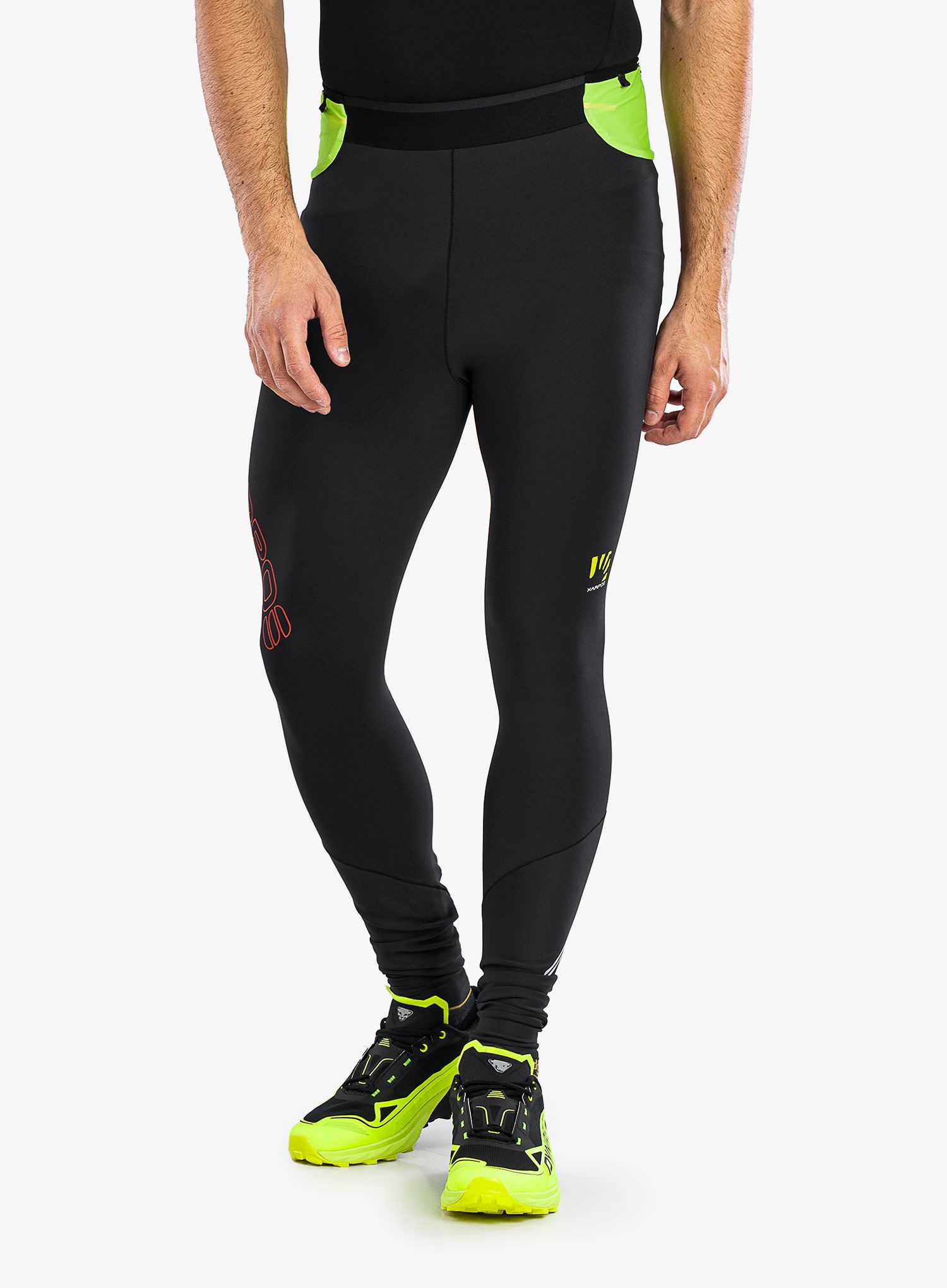 Moške pajkice za tek Karpos Lavaredo Winter Tight - black/lime green/grenadine