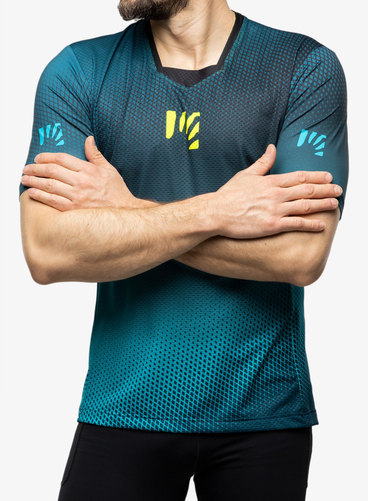 Kolesarska majica Karpos Val Di Dentro Tee - black/enamel blue/yellow fluo