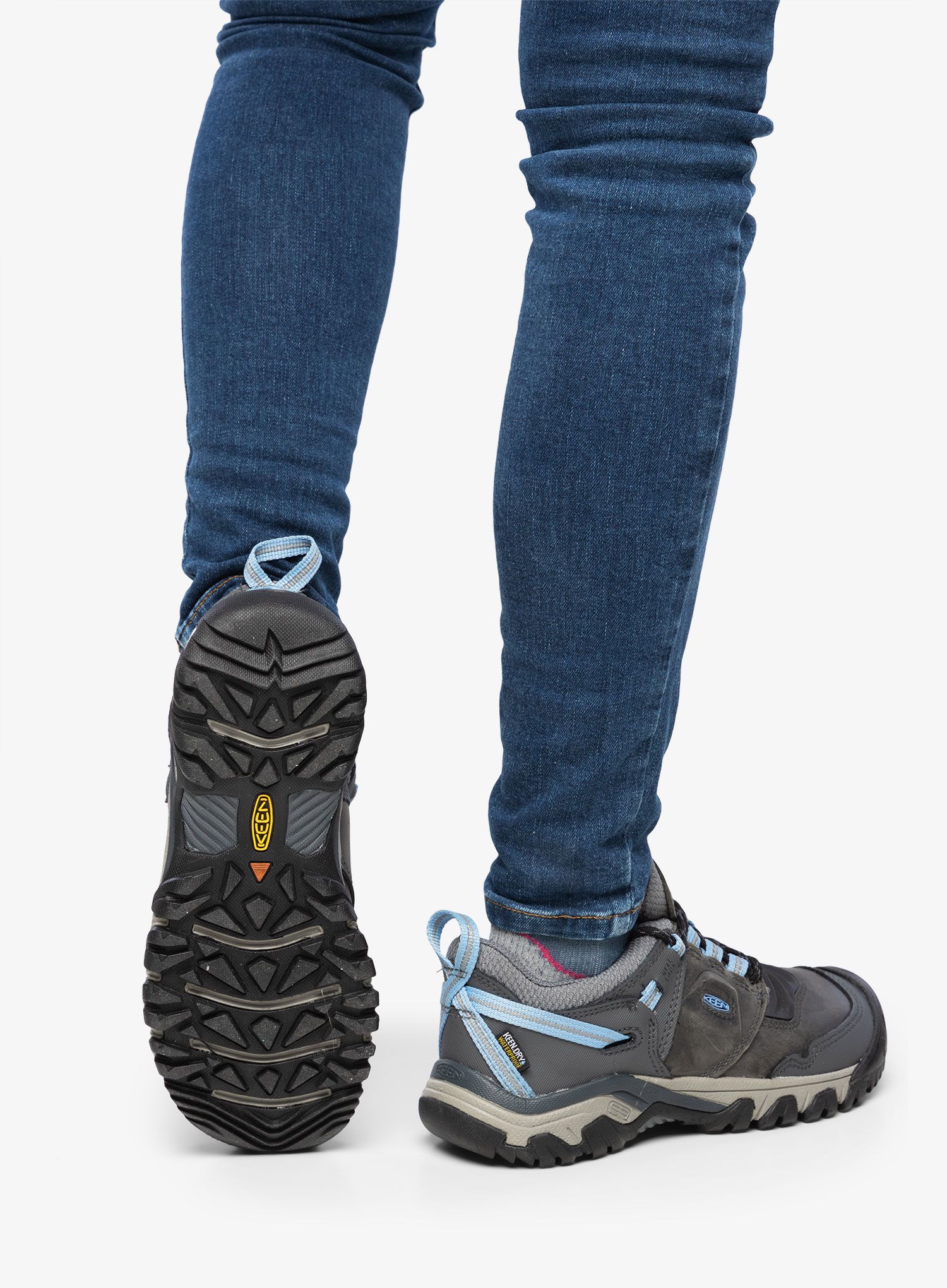 Ženski pohodniški čevlji Keen Ridge Flex WP - steel grey/hydrangea