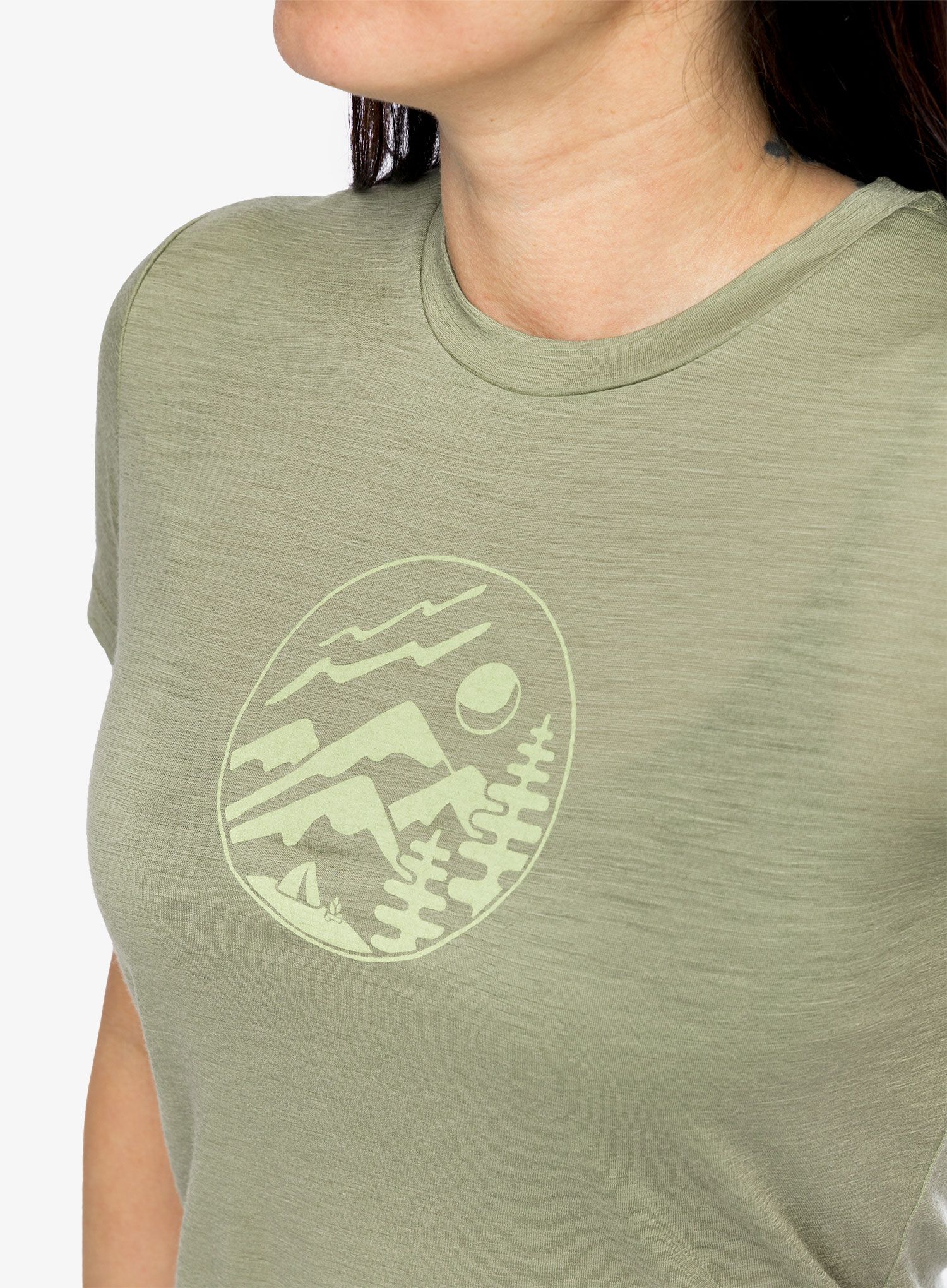 Ženska majica Icebreaker Merino 150 Tech Lite III SS Tee Camping Circle - lichen