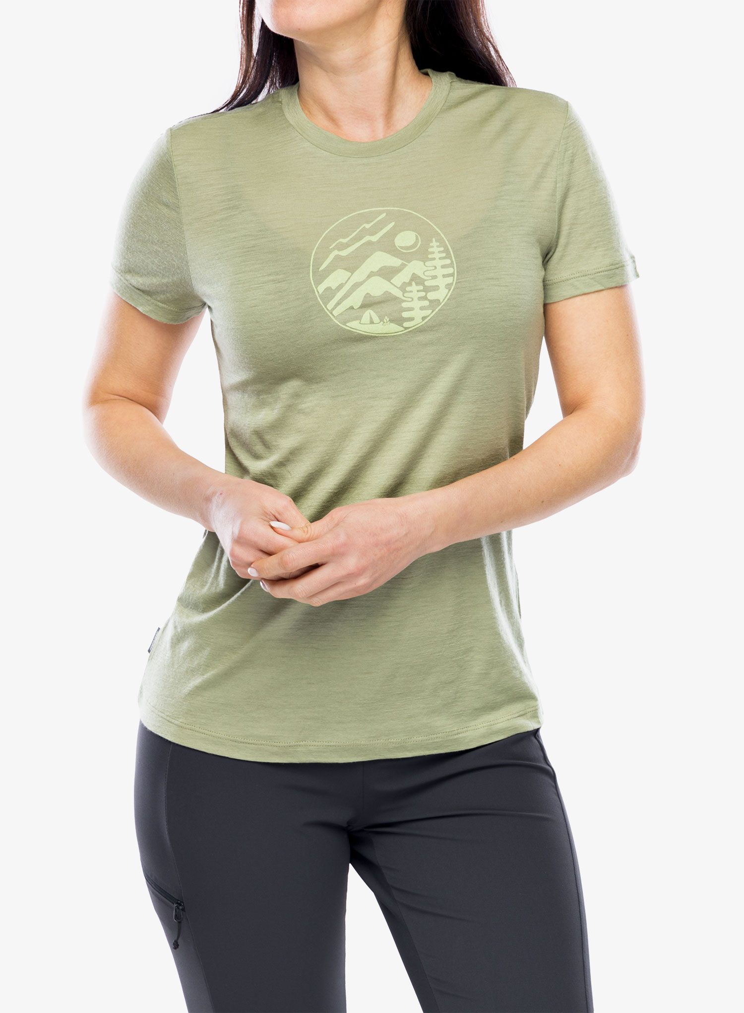 Ženska majica Icebreaker Merino 150 Tech Lite III SS Tee Camping Circle - lichen