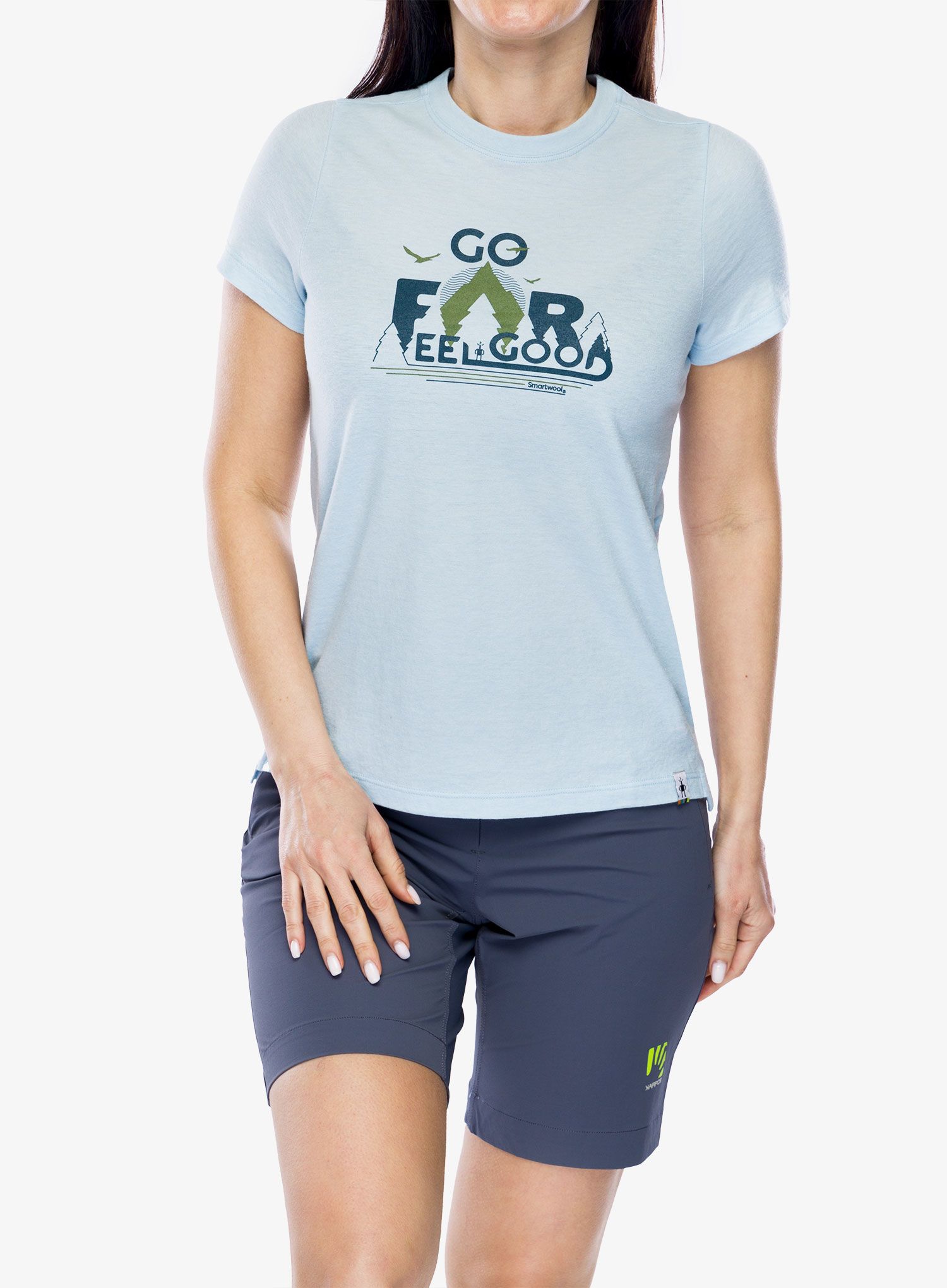 Ženska merino majica Smartwool Go Far Feel Good Graphic Short Sleeve - winter sky heather