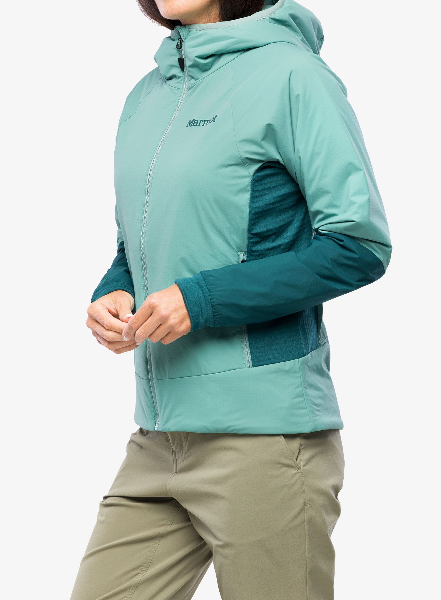 Ženska hibridna jakna Marmot Novus LT Hybrid Hoody - blue agave/dark jungle